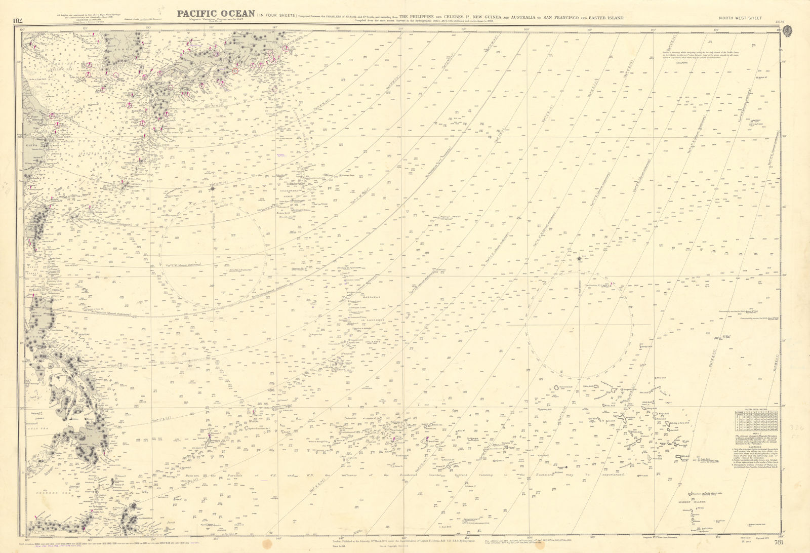 Pacific Ocean North west sheet. Micronesia. ADMIRALTY sea chart 1875 (1954) map