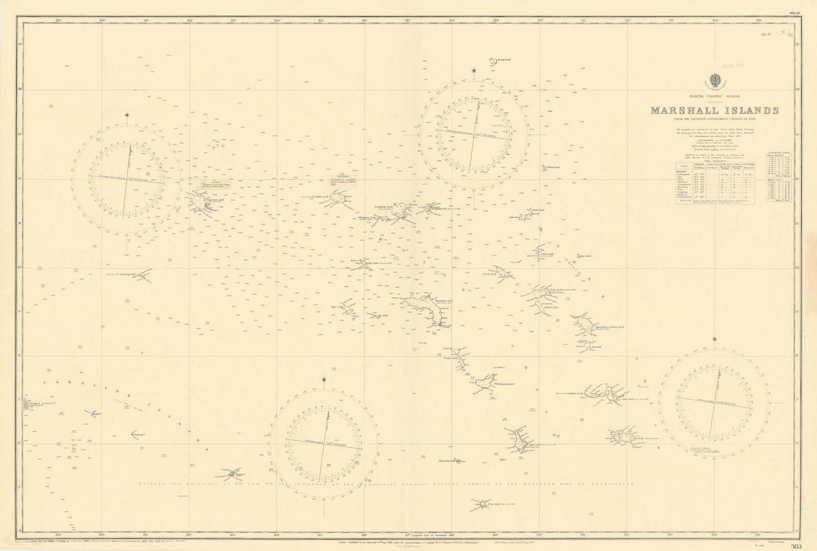 Marshall Islands North Pacific Ocean Micronesia ADMIRALTY chart 1891 (1953) map