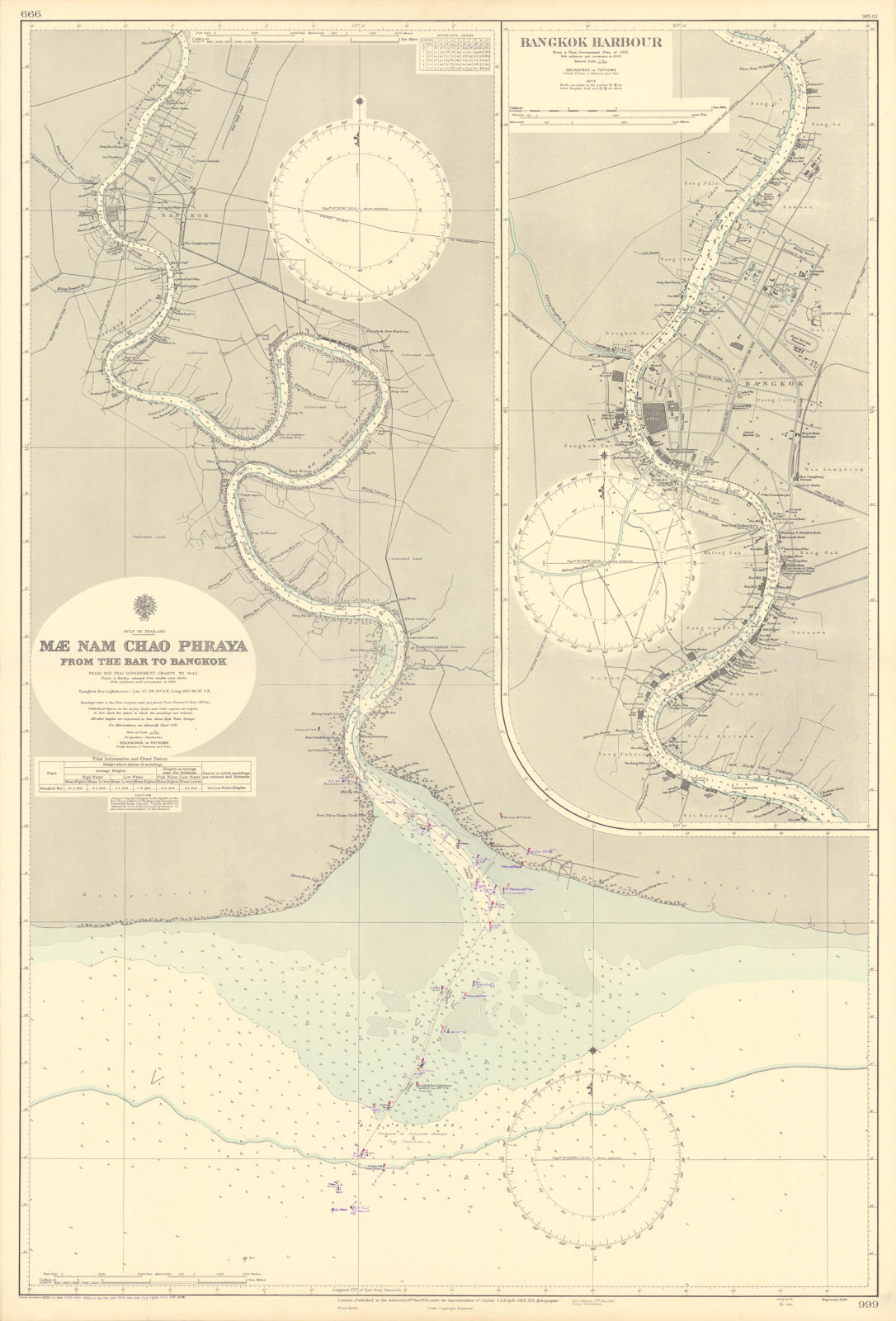 Bangkok Harbour Chao Phraya river Thailand. ADMIRALTY sea chart 1934 (1956) map