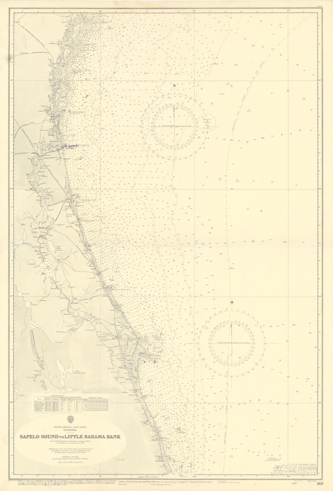 Florida Georgia coast Sapelo Island-St Lucie ADMIRALTY sea chart 1886 (1955) map