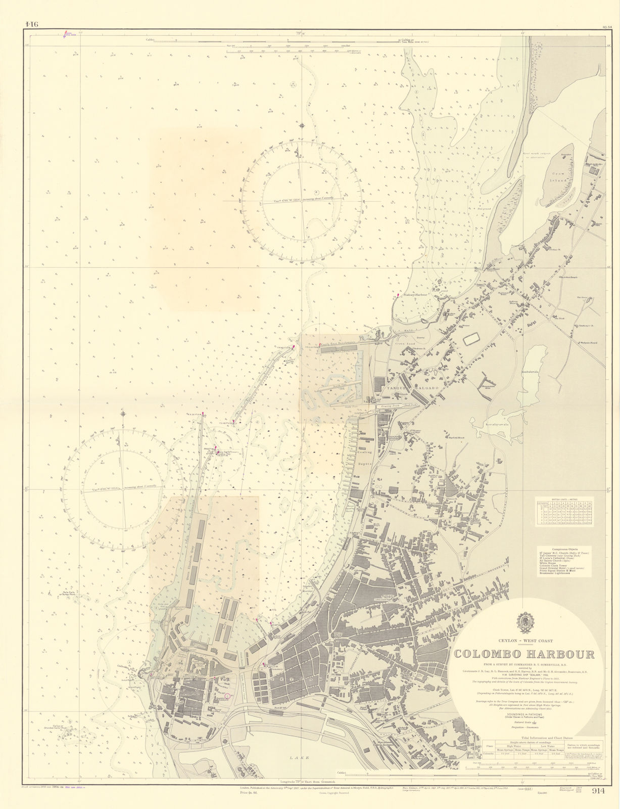Associate Product Colombo Harbour, Ceylon Sri Lanka. ADMIRALTY sea chart city plan 1907 (1956) map