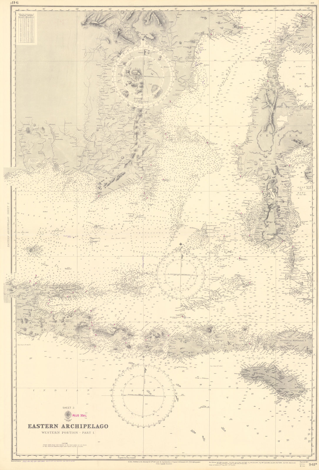 Indonesia Java Sunda islands Sulawesi Borneo ADMIRALTY chart 1867 (1954) map