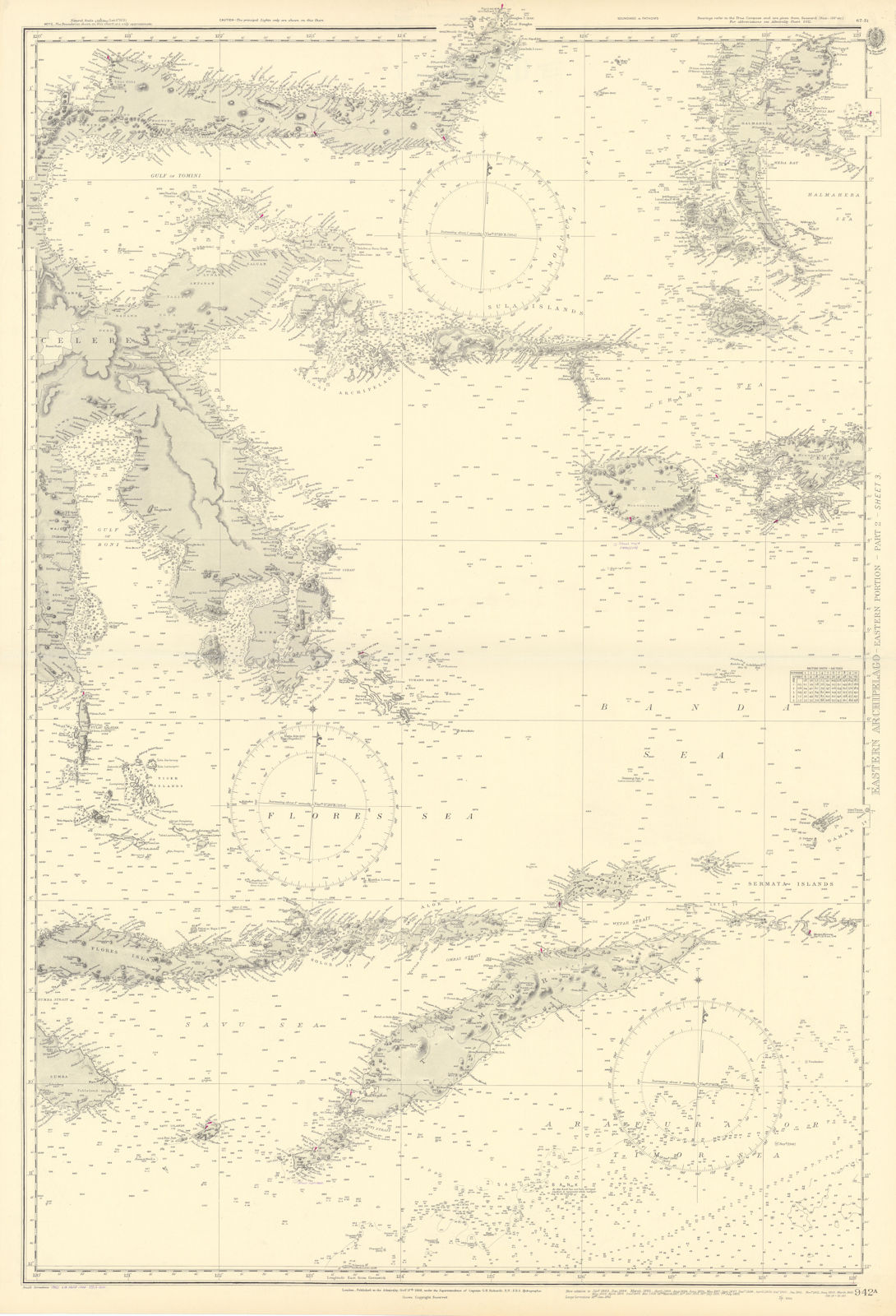 Eastern Indonesia. Timor Sulawesi Moluccas. ADMIRALTY sea chart 1868 (1954) map