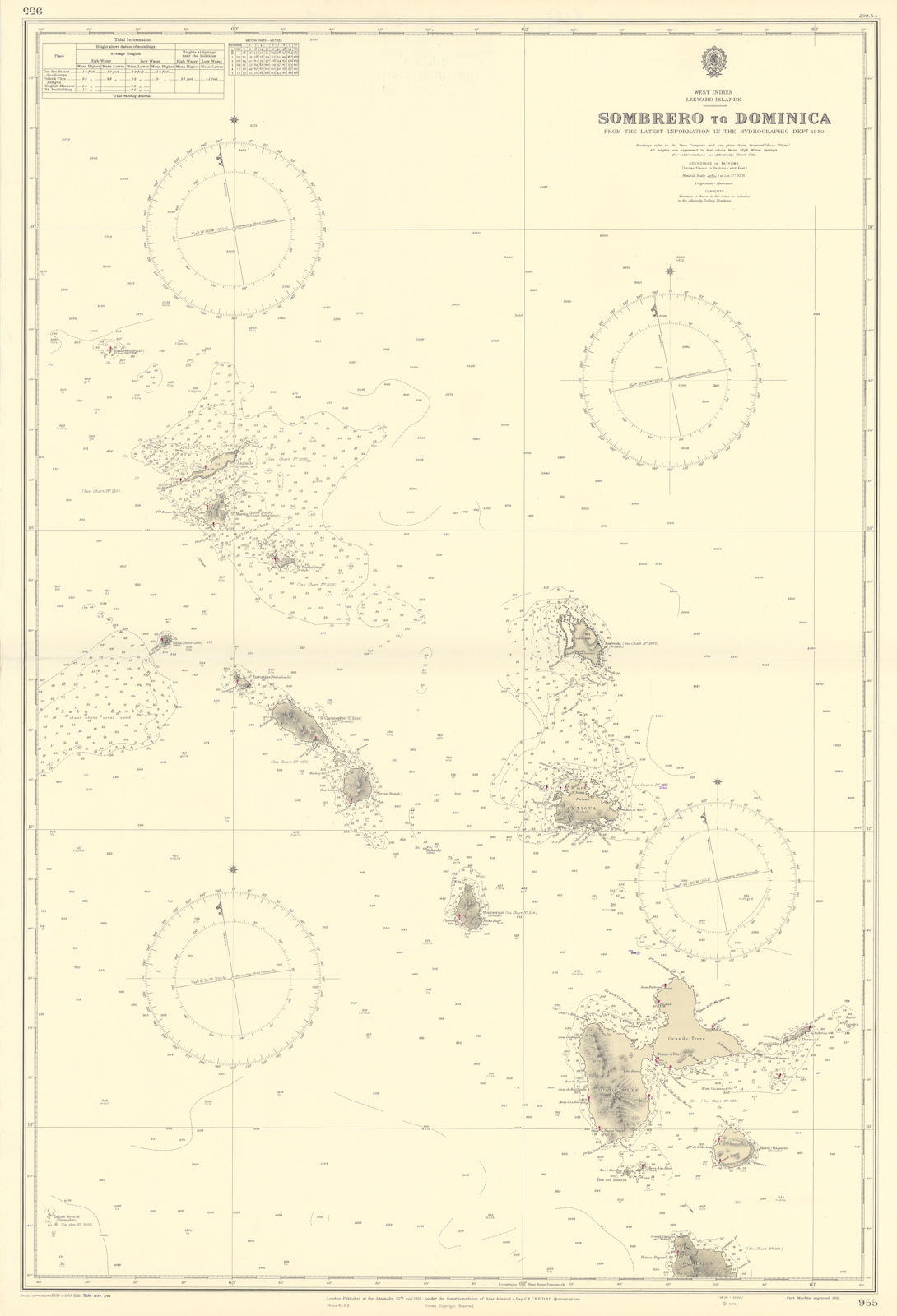 Leeward Islands Antigua Guadeloupe St Kitts Barts ADMIRALTY chart 1954 old map