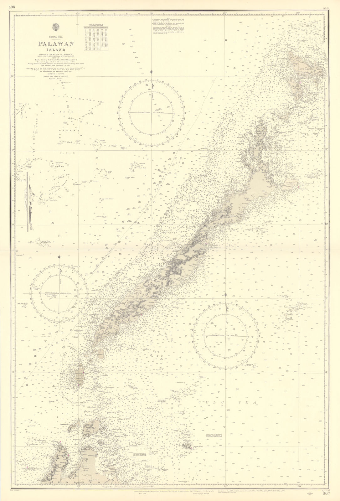 Palawan Island. Philippines. China Sea. ADMIRALTY sea chart 1856 (1954) map