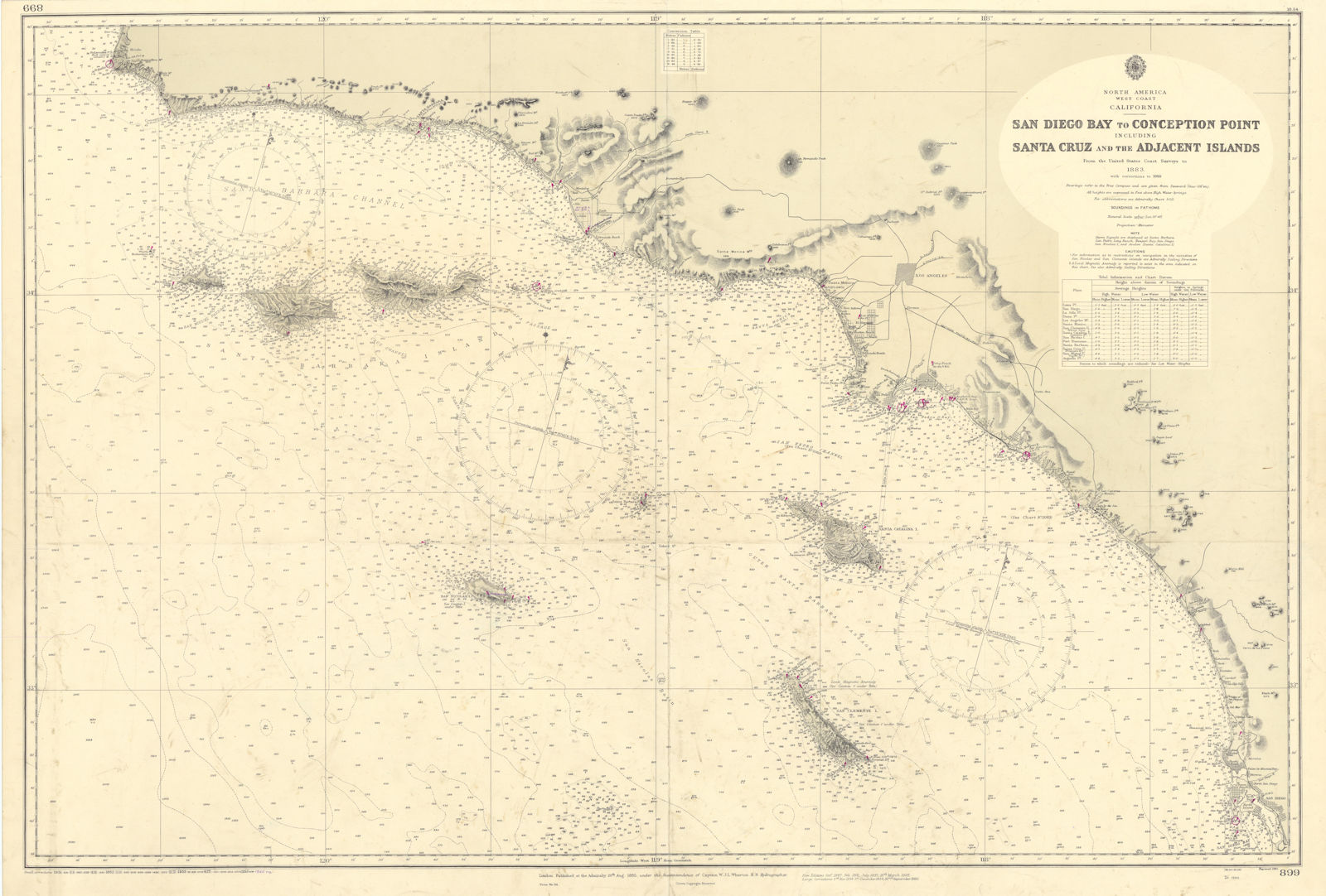Southern California Bight islands San Diego LA ADMIRALTY chart 1885 (1955) map