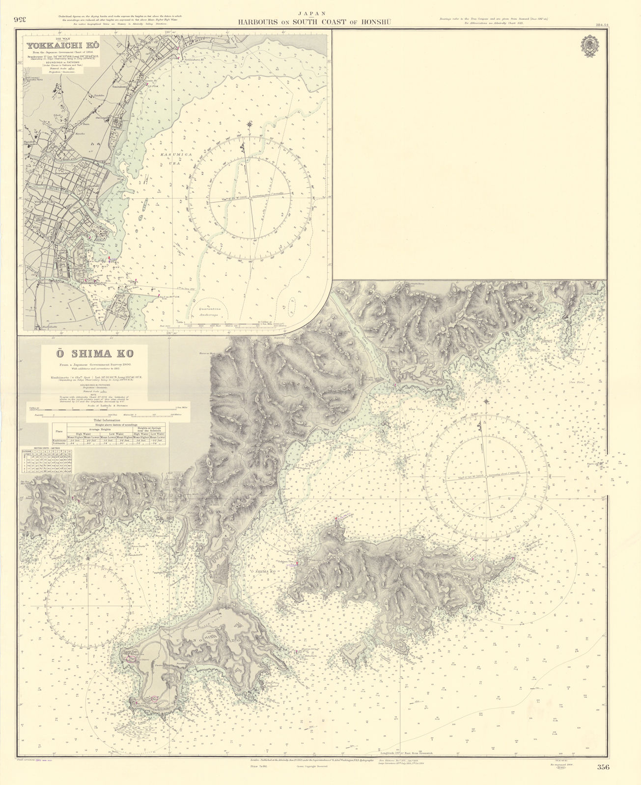Honshu south coast ports Yokkaichi Ko O Shima Ko ADMIRALTY chart 1863 (1955) map
