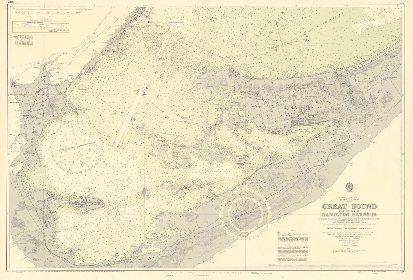 Associate Product Bermuda Great Sound. Hamilton Harbour ADMIRALTY sea chart 1941 (1956) old map