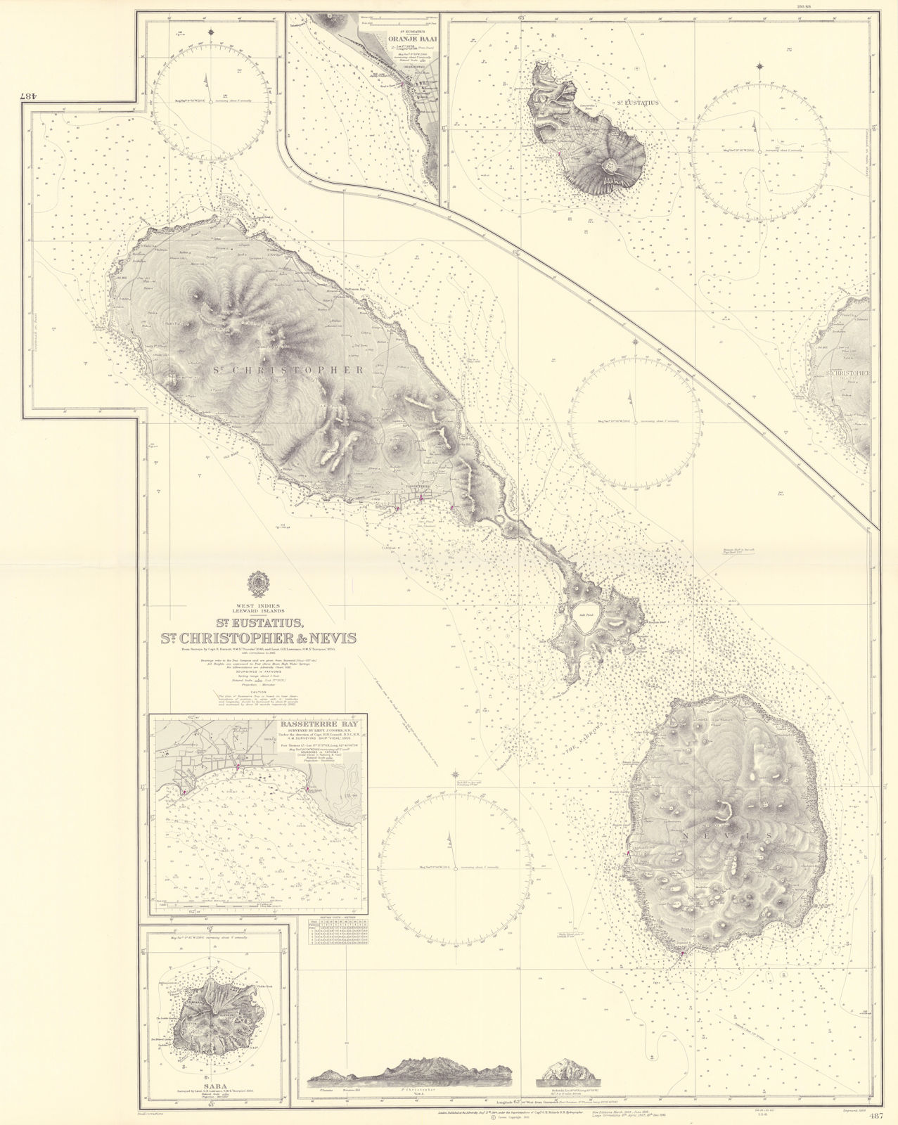 St Kitts Nevis St Eustatius Saba Leeward Islands ADMIRALTY chart 1864 (1961) map