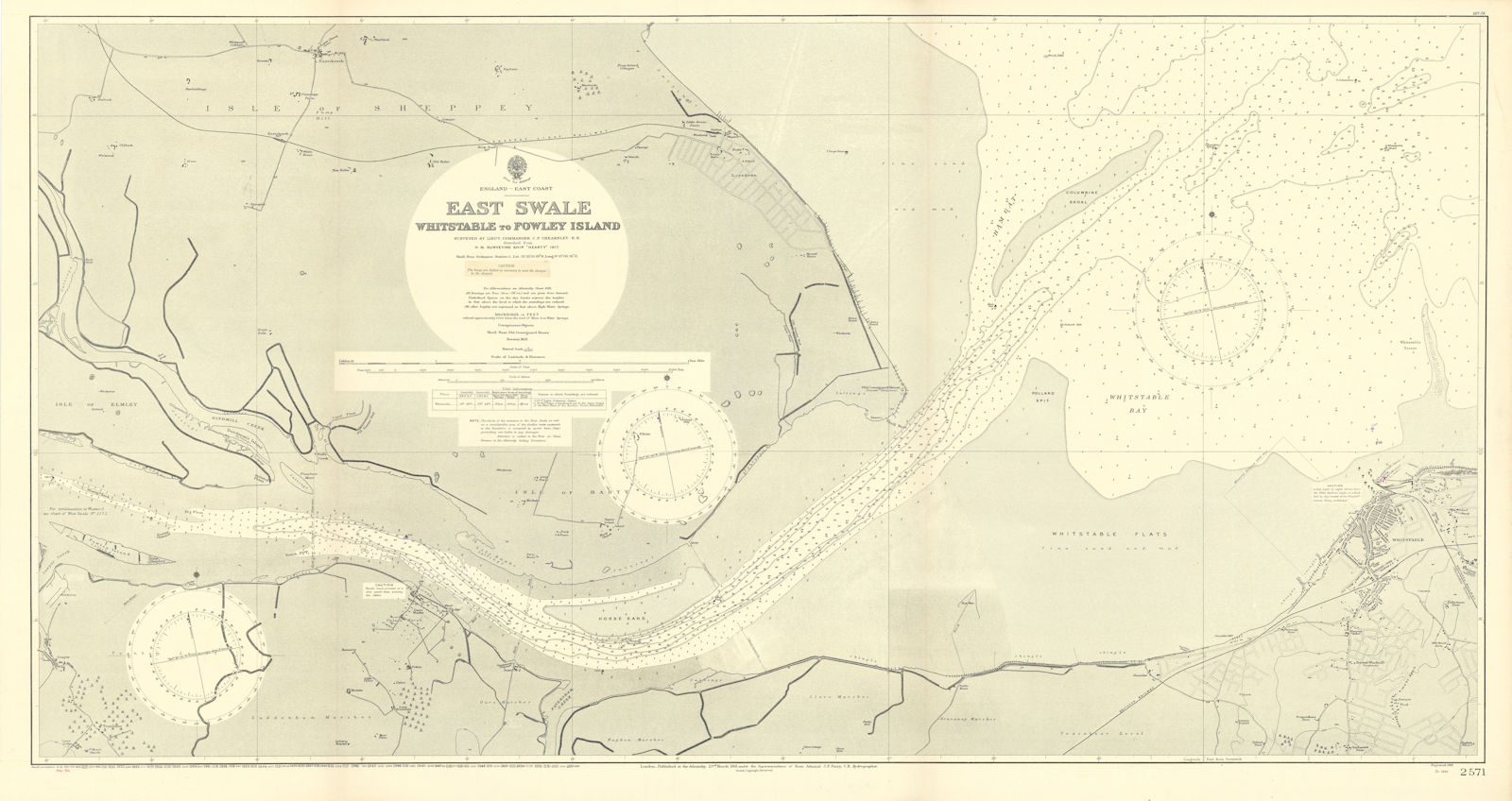 East Swale. Whitstable Isle of Sheppey Kent. ADMIRALTY sea chart 1918 (1954) map