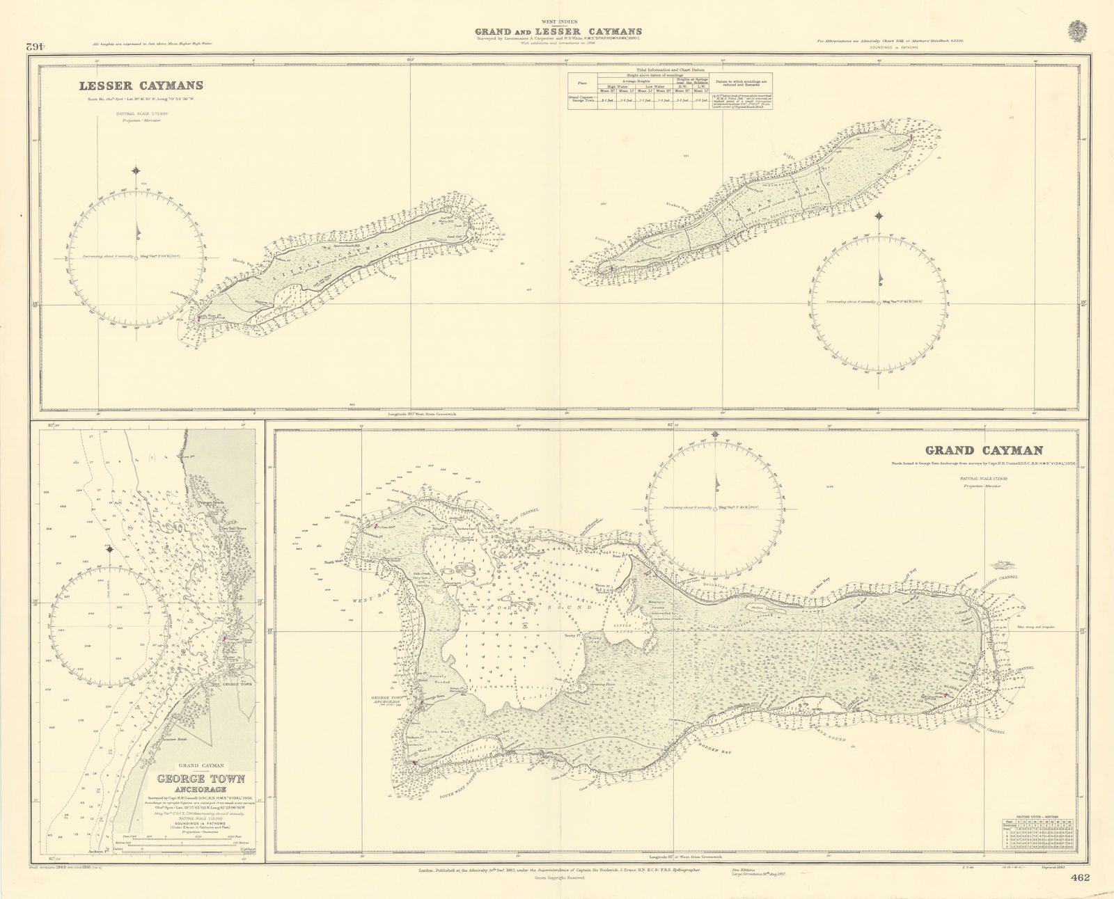 Cayman Islands Lesser Grand Caymans George Town ADMIRALTY chart 1882 (1966) map