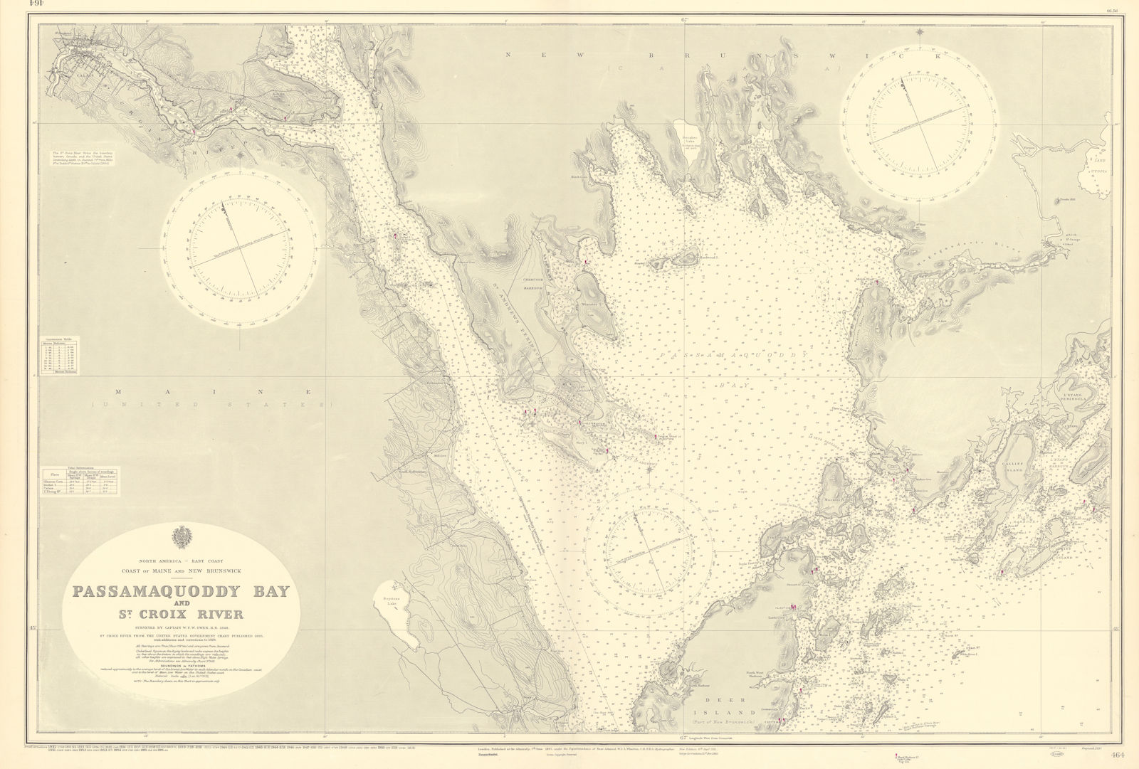 Maine New Brunswick Passamaquoddy Bay St Croix ADMIRALTY chart 1897 (1956) map