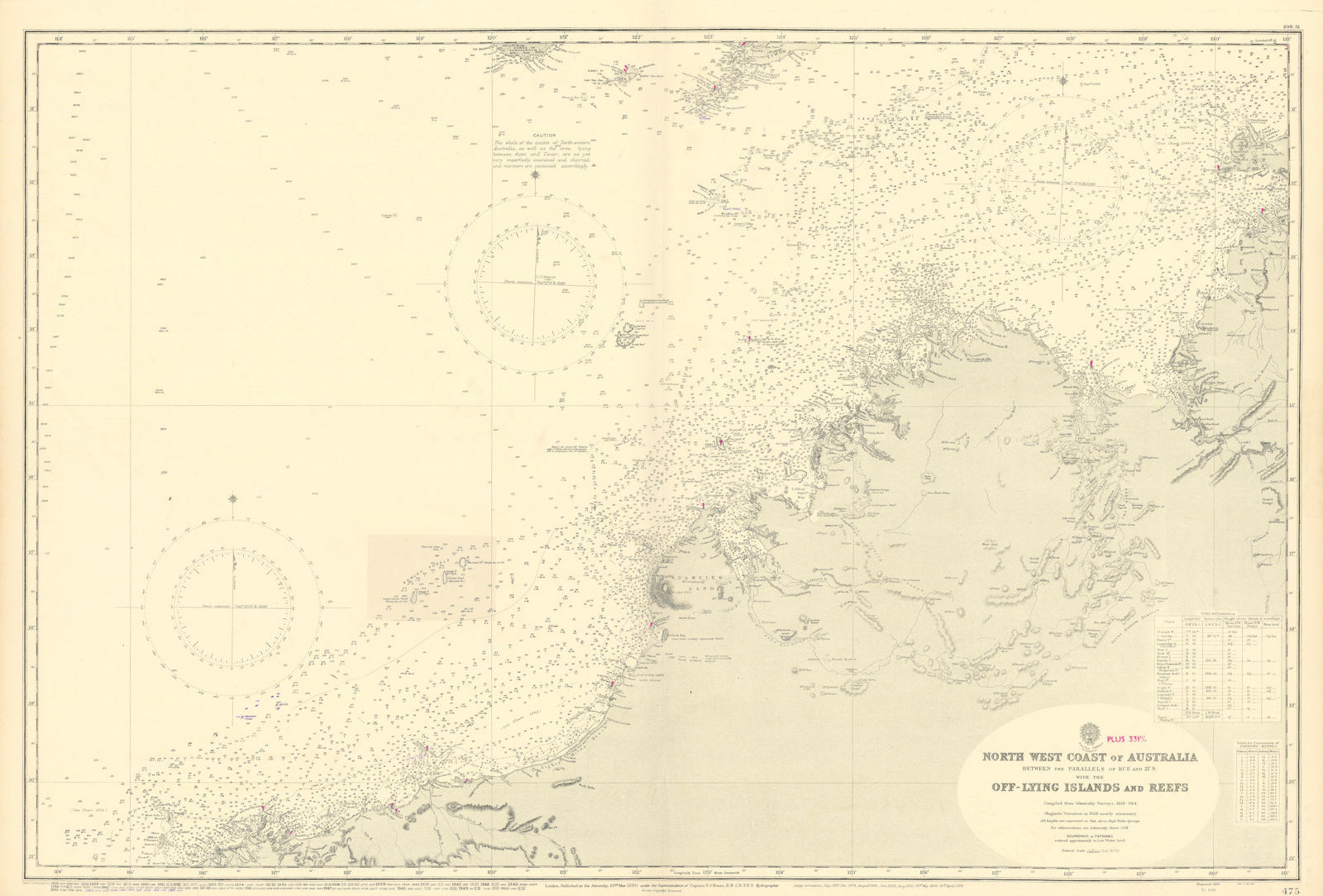 NW Australia coast Kimberley Darwin Pilbara ADMIRALTY chart 1880 (1954) map