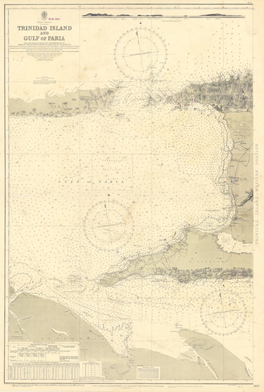 Trinidad west part Gulf of Paria West Indies ADMIRALTY sea chart 1869 (1951) map