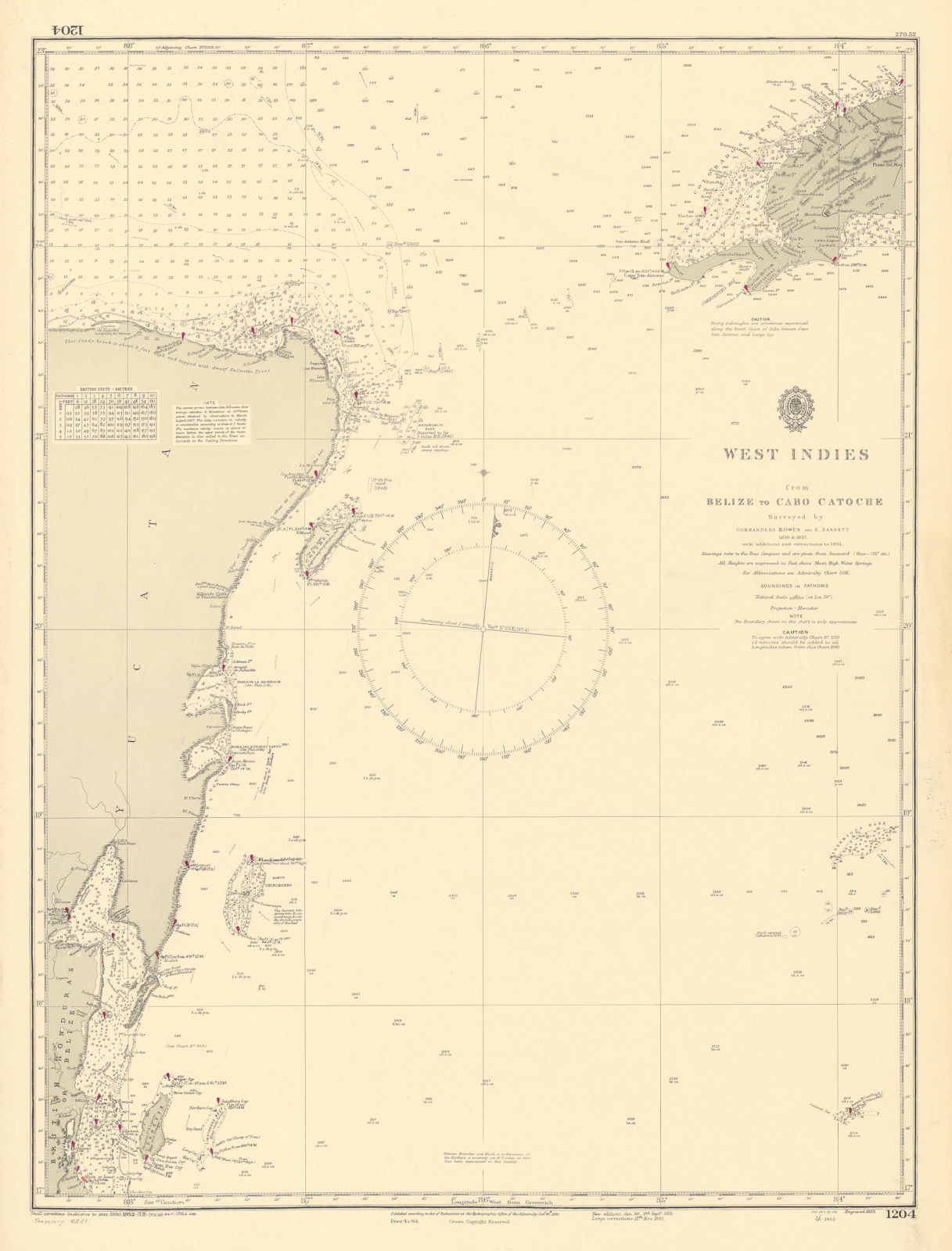 Belize Yucatan Western Cuba coast. Cozumel. ADMIRALTY sea chart 1839 (1954) map