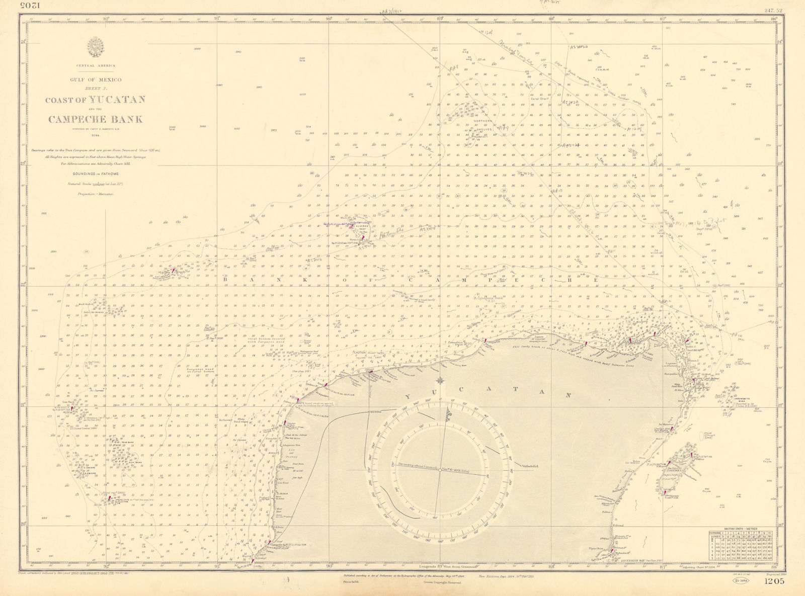 North Yucatan coast Campeche Bank Cozumel Cancun ADMIRALTY chart 1848 (1952) map