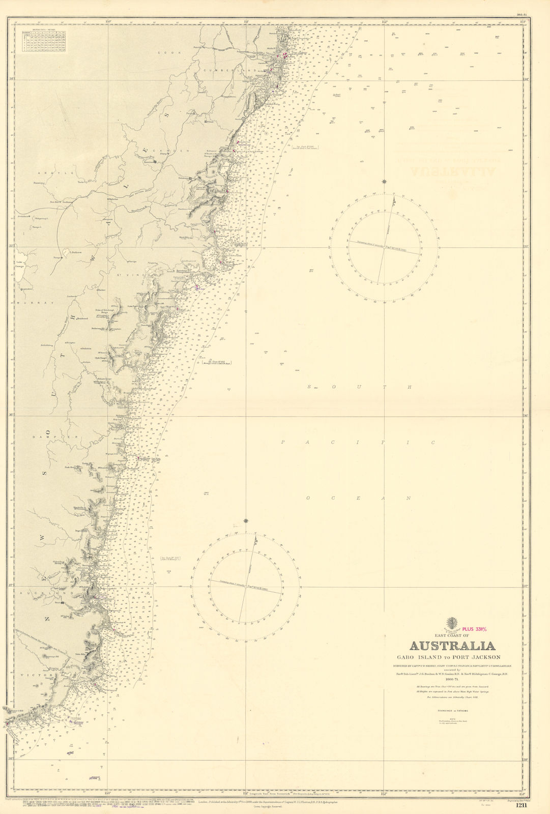 Associate Product New South Wales coast to Sydney Australia ADMIRALTY chart 1888 (1955) old map