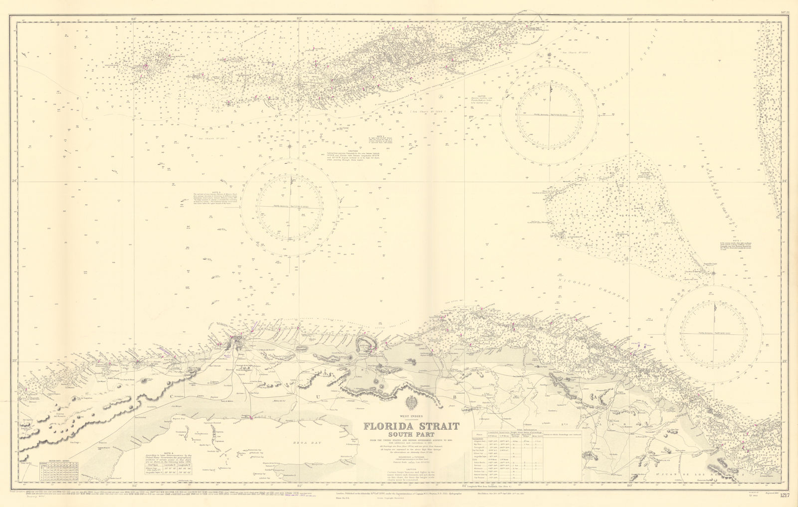Florida Strait & Keys. Northern Cuba. ADMIRALTY sea chart 1890 (1955) old map