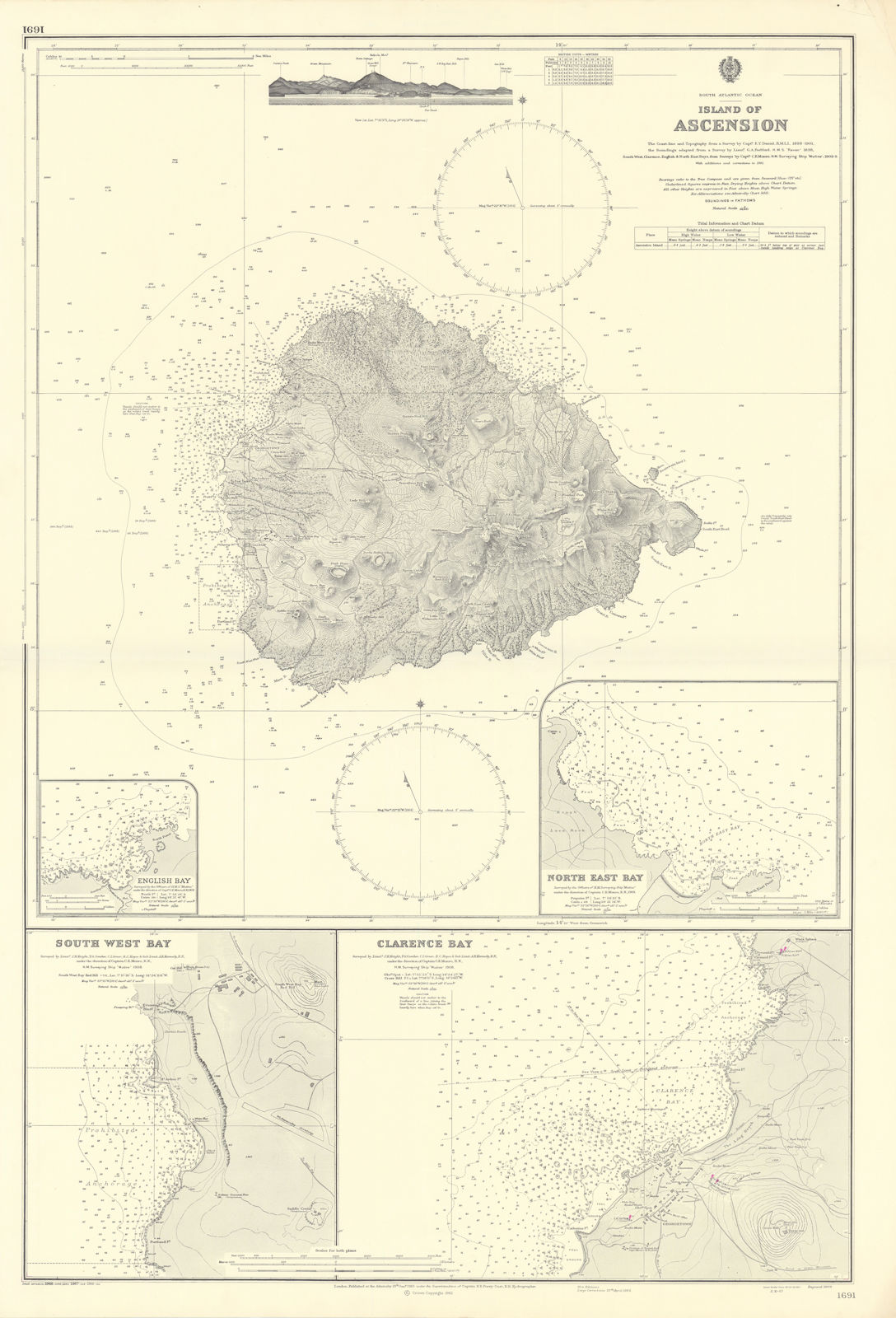 Ascension Island South Atlantic Clarence Bays ADMIRALTY chart 1910 (1967) map