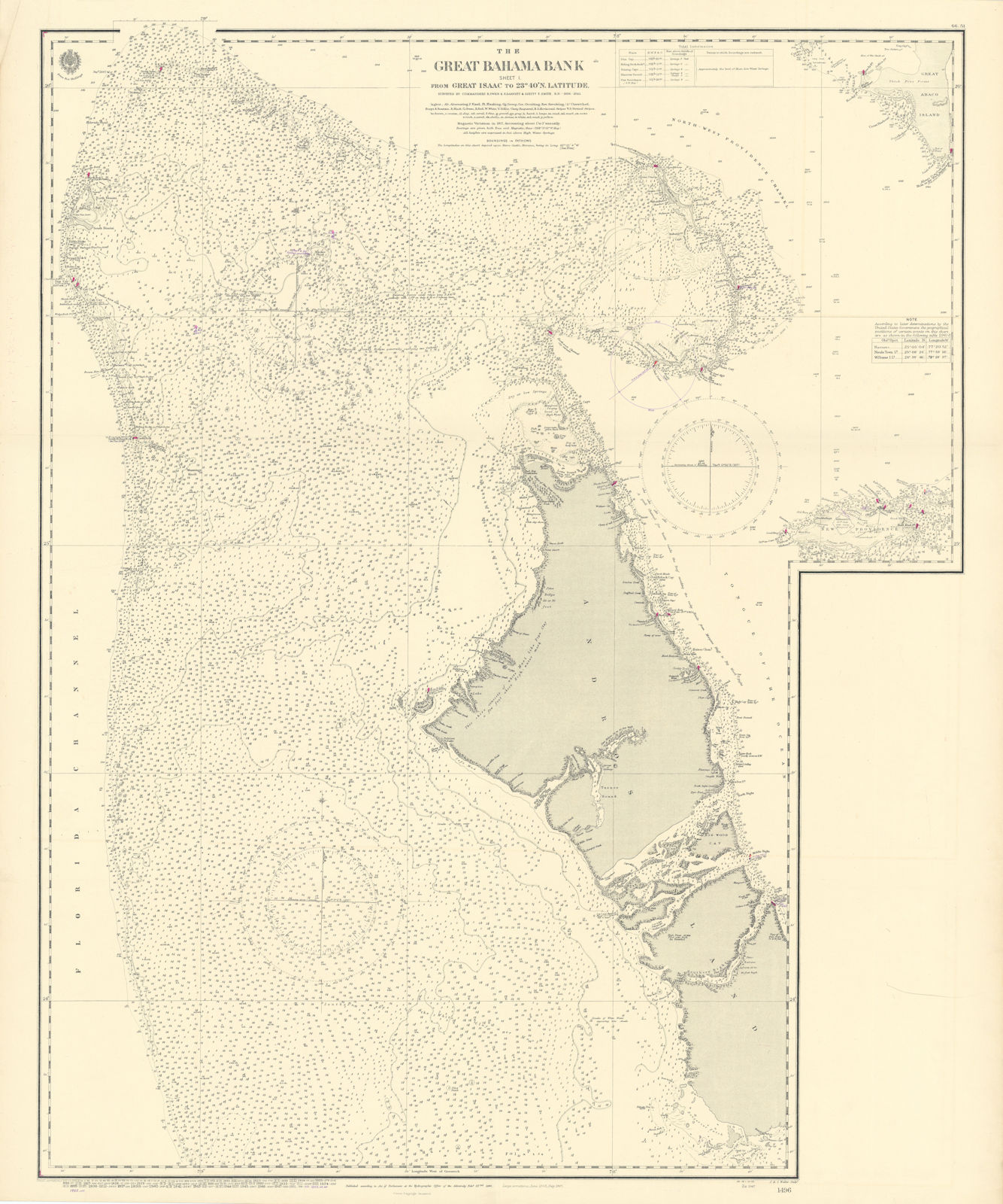 Great Bahama Bank. Andros. New Providence. ADMIRALTY sea chart 1844 (1955) map