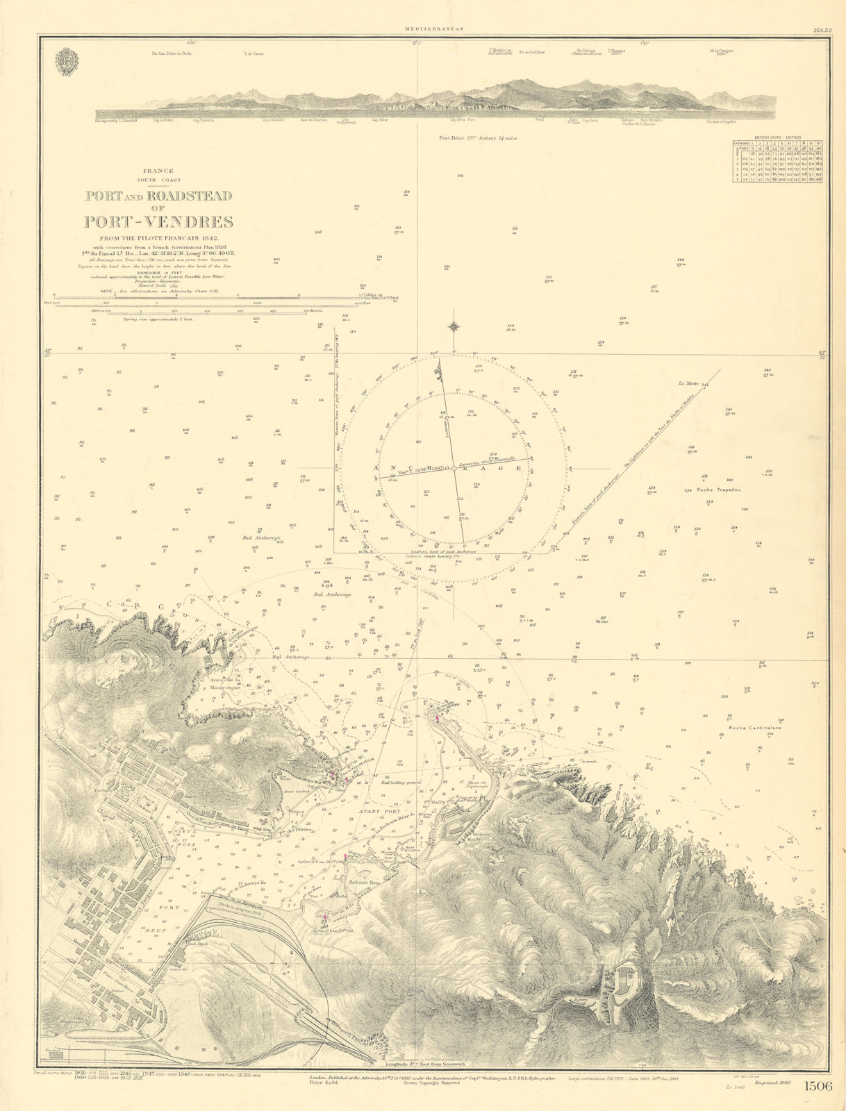 Port-Vendres roadstead. Pyrénées-Orientales. ADMIRALTY sea chart 1860 (1952) map