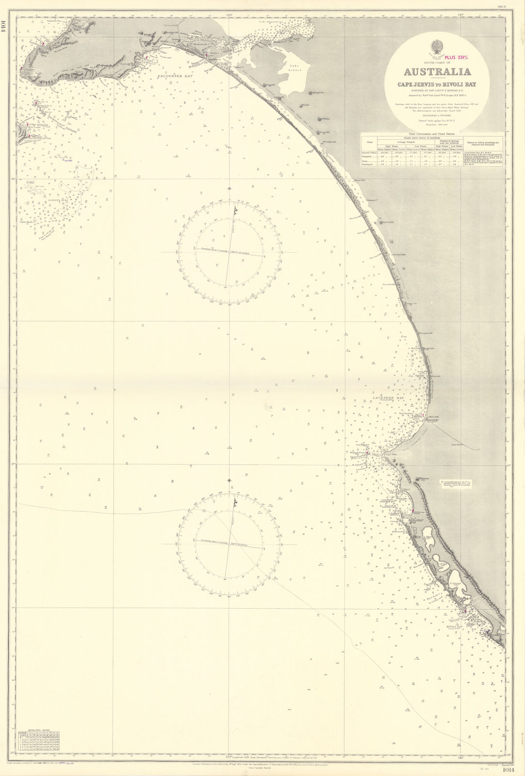 South Australia coast. Long Bay Cape Jervis. ADMIRALTY sea chart 1901 (1954) map