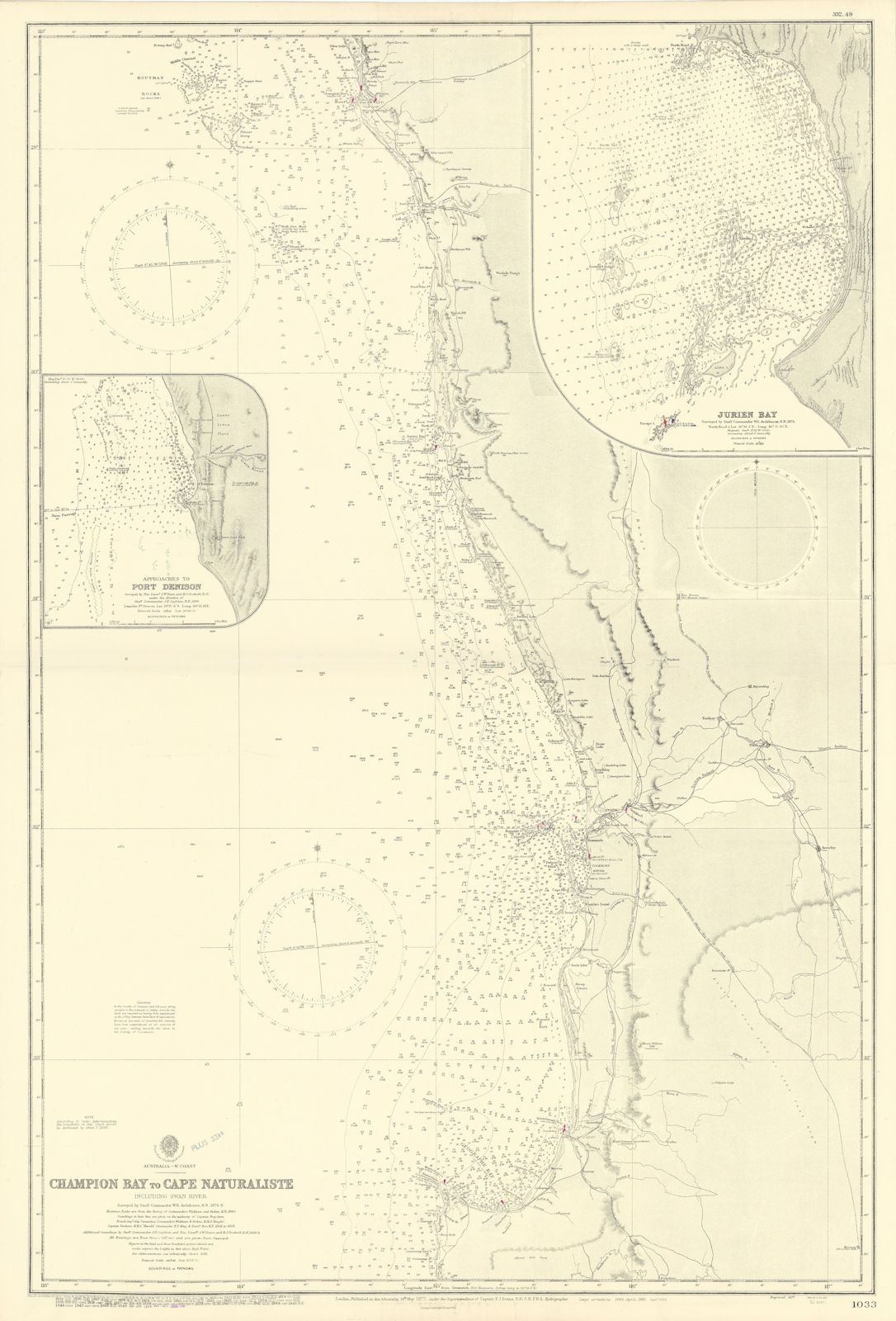 Western Australia coast Margaret River-Geraldton ADMIRALTY chart 1877 (1955) map