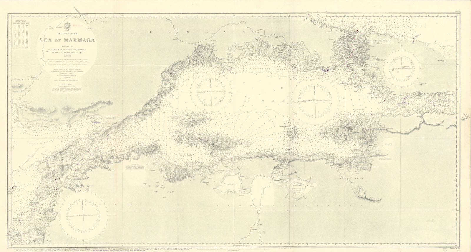 Sea of Marmara. Turkey Istanbul Dardanelles. ADMIRALTY sea chart 1882 (1954) map