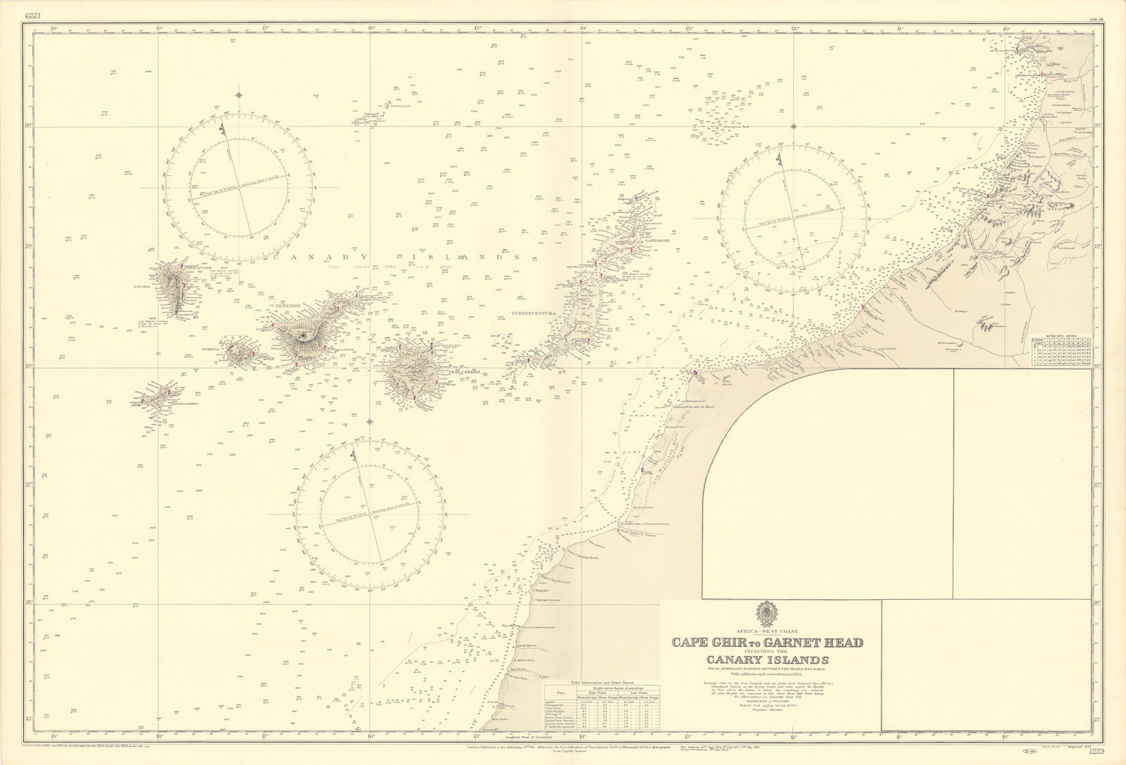 Canary Islands Morocco Western Sahara coast. ADMIRALTY sea chart 1898 (1956) map
