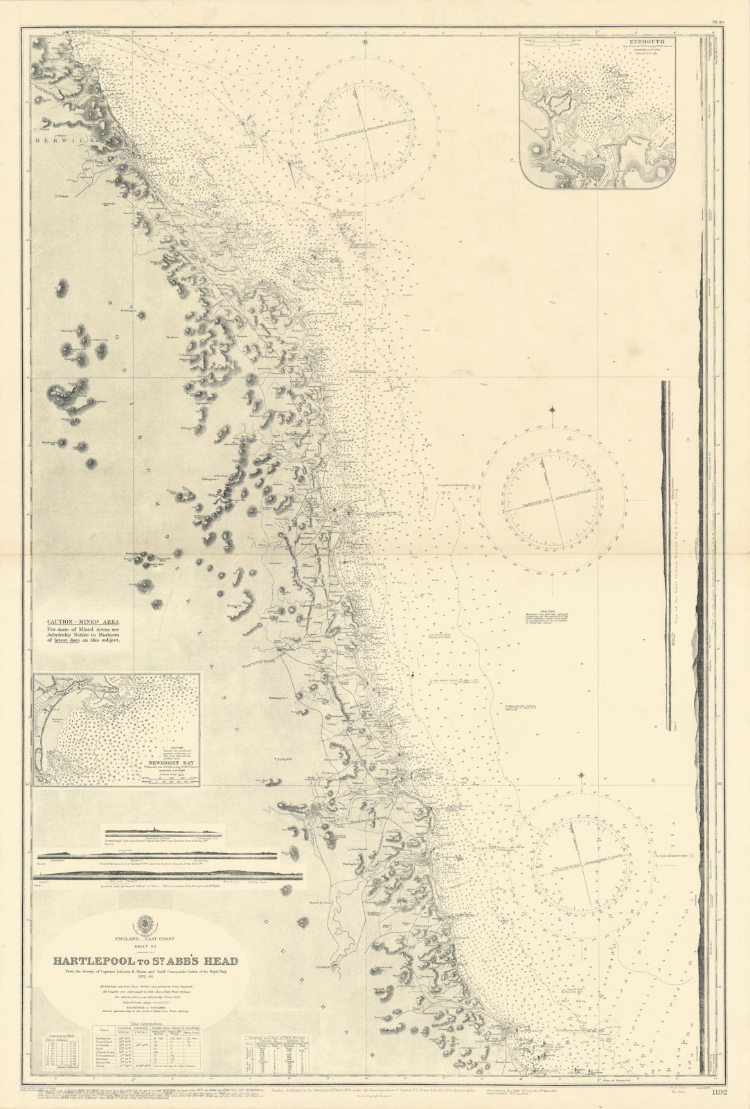 Northeast England coast. Hartlepool-Eyemouth ADMIRALTY sea chart 1879 (1945) map