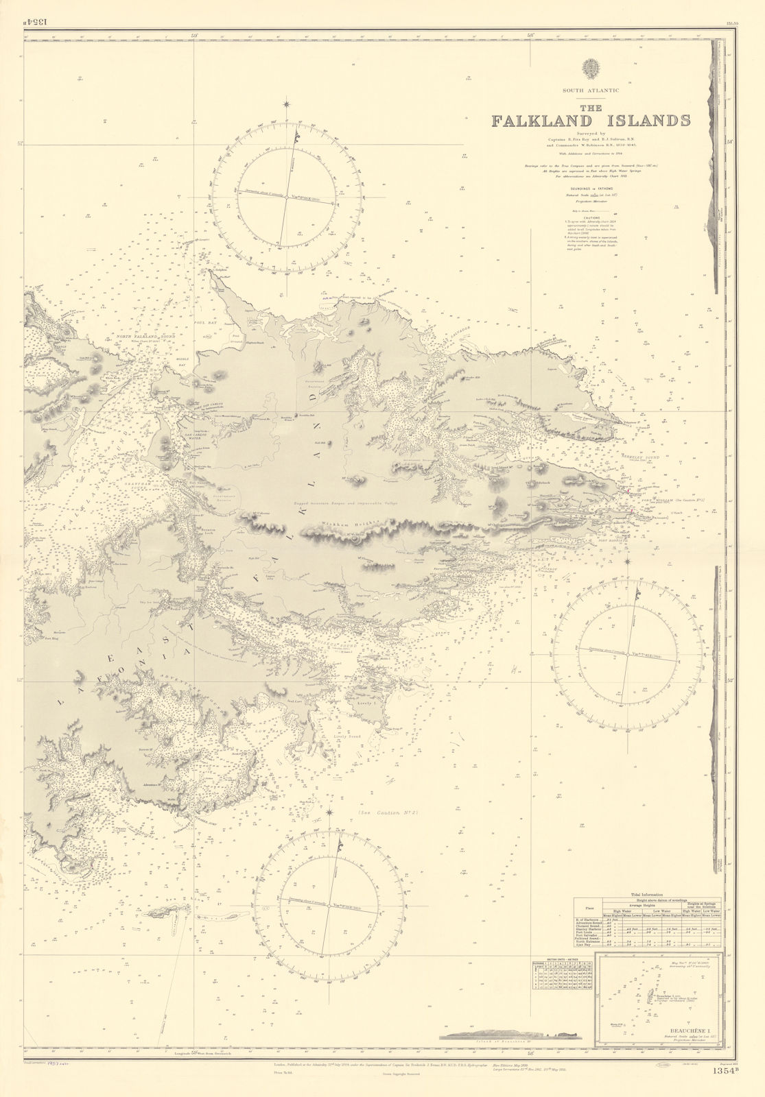 Falkland Islands East Sheet Beauchêne Island ADMIRALTY sea chart 1884 (1957) map