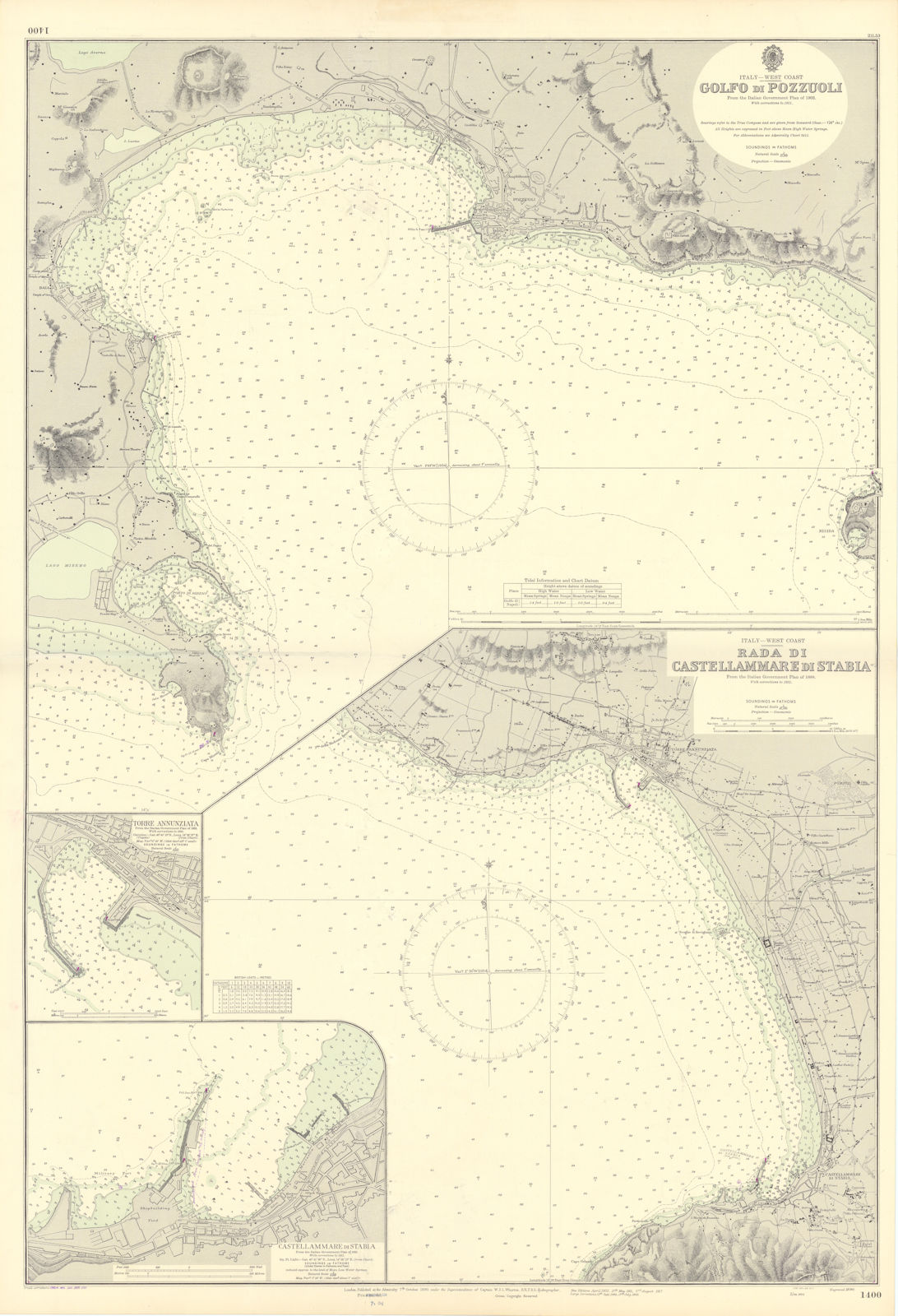 Gulf of Naples Pozzuoli Castellammare Stabia ADMIRALTY sea chart 1890 (1955) map