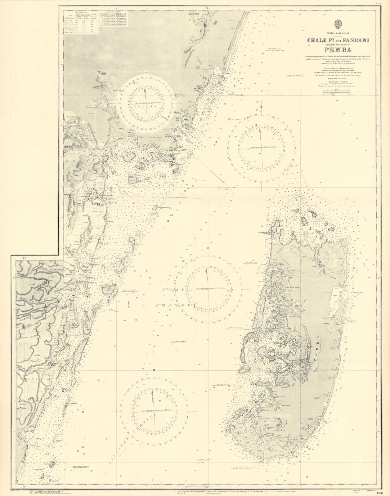 Pemba Island. North Tanzania/S Kenya coast ADMIRALTY sea chart 1890 (1953) map
