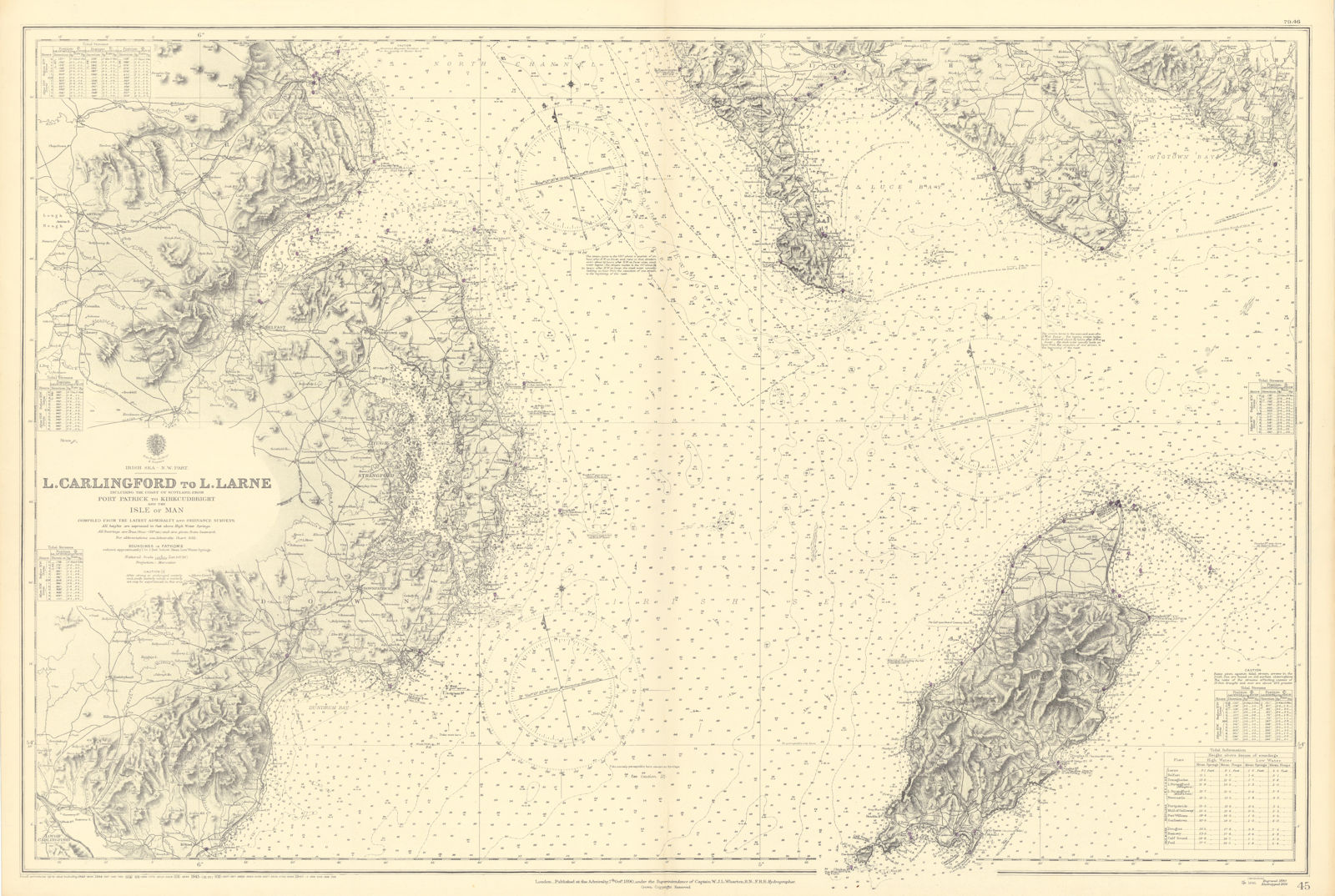 NW Irish Down Antrim Isle of Man Wigtownshire ADMIRALTY chart 1890 (1946) map