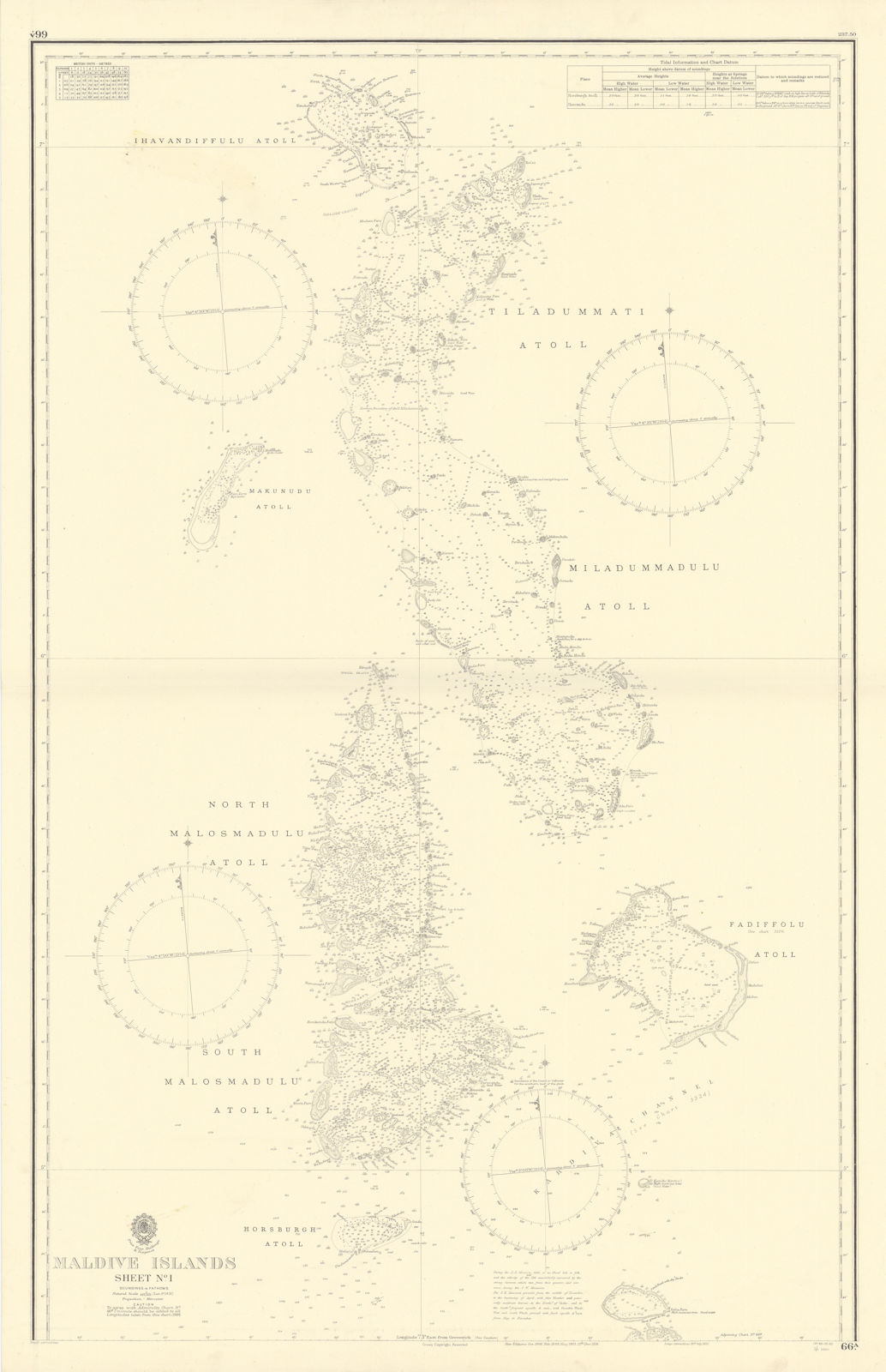 Maldive Islands #1 North Walker/EAST INDIA COMPANY sea chart 1839 (1950) map