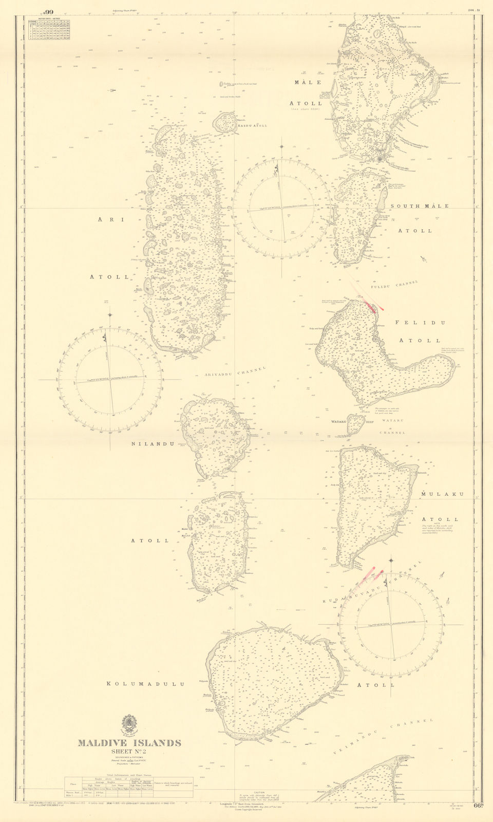 Maldive Islands #2 Centre Walker/EAST INDIA COMPANY sea chart 1839 (1950) map