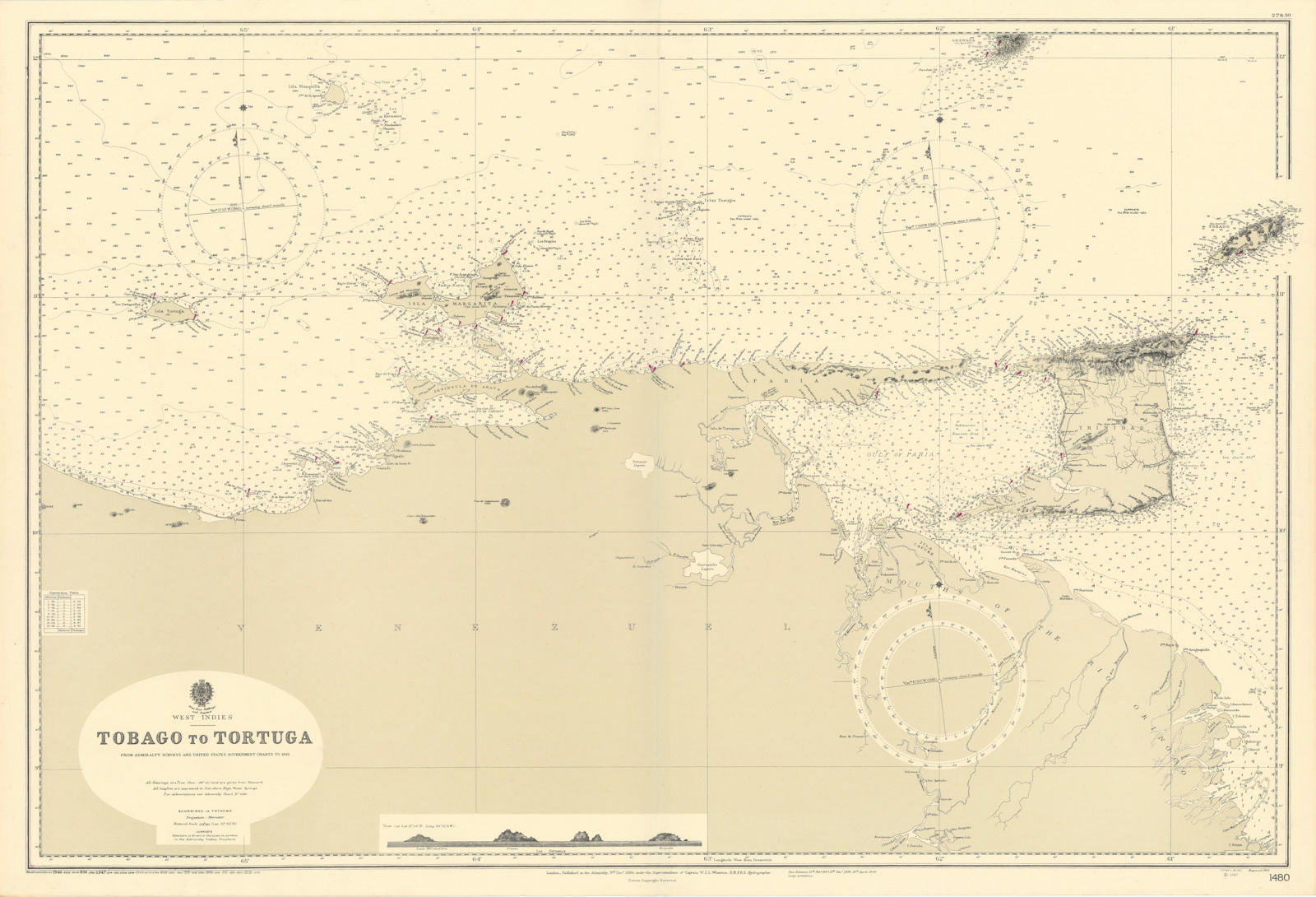 Venezuela Coast Trinidad Tobago Isla Margarita ADMIRALTY chart 1894 (1950) map
