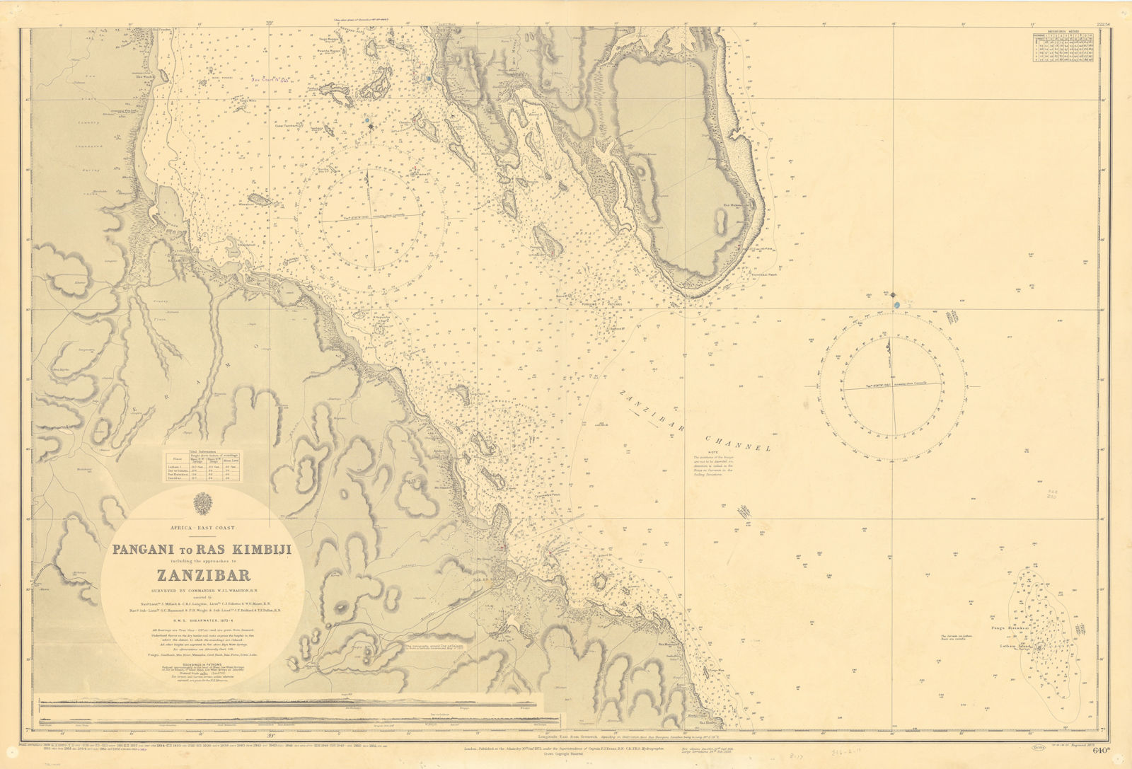 Tanzania coast Zanzibar channel Dar-es-Salaam ADMIRALTY chart 1875 (1956) map