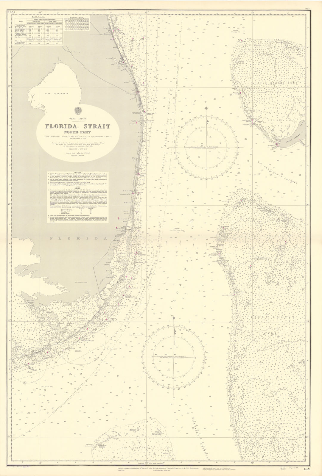 Northern Florida Strait. Miami Grand Bahama. ADMIRALTY sea chart 1877 (1955) map