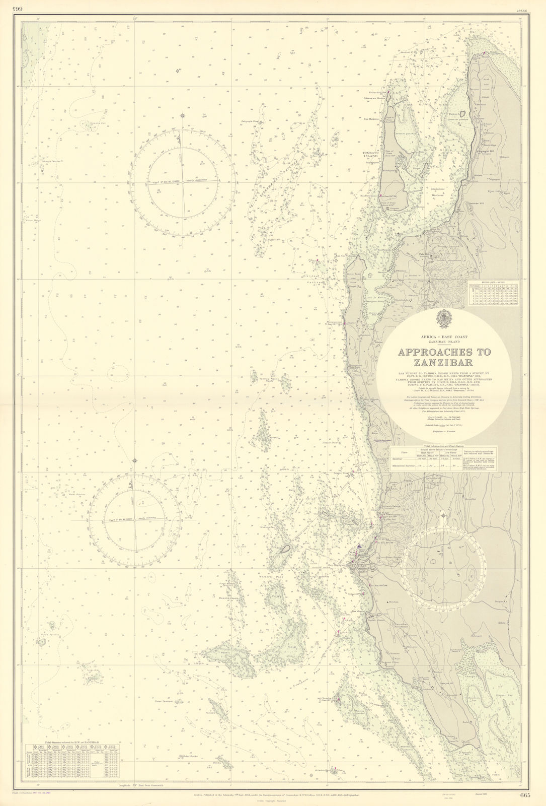Associate Product Zanzibar Island approach West coast Tanzania ADMIRALTY sea chart 1956 (1957) map