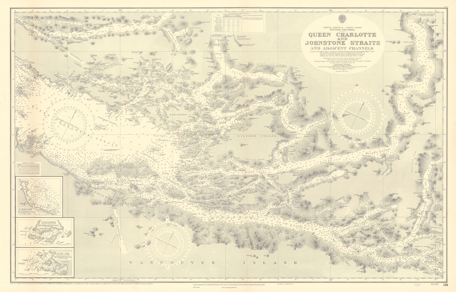British Columbia Vancouver Isl. Johnstone Strait ADMIRALTY chart 1935 (1956) map