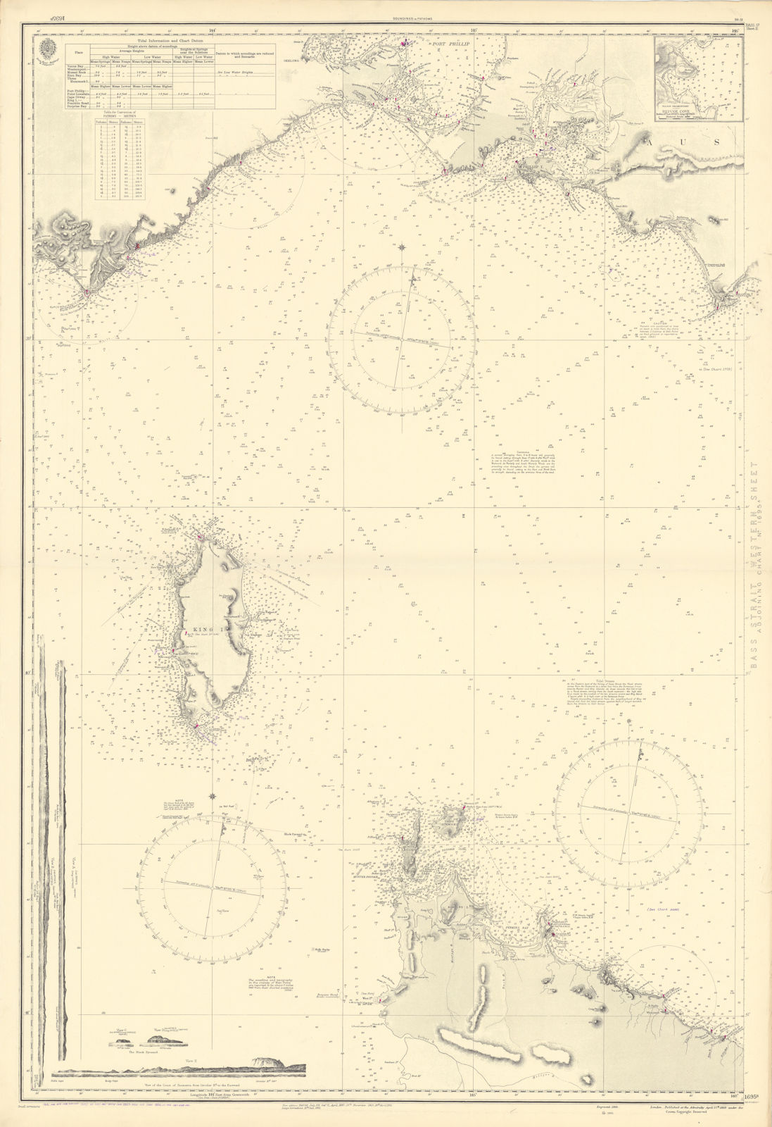 Bass Strait West. King Island. Australia. ADMIRALTY sea chart 1868 (1954) map
