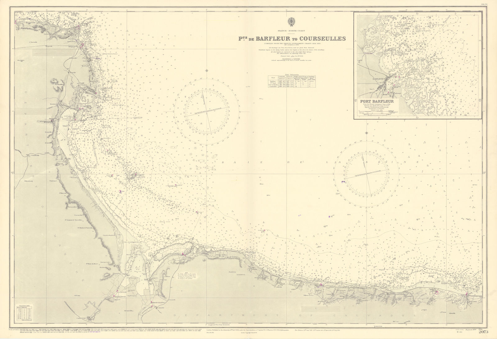 Associate Product Normandy coast Omaha Gold D-Day beaches ADMIRALTY sea chart 1894 (1955) map