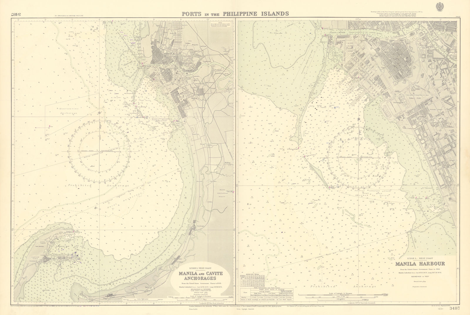 Associate Product Philippines Ports. Manila Cavite Anchorages. ADMIRALTY sea chart 1923 (1956) map
