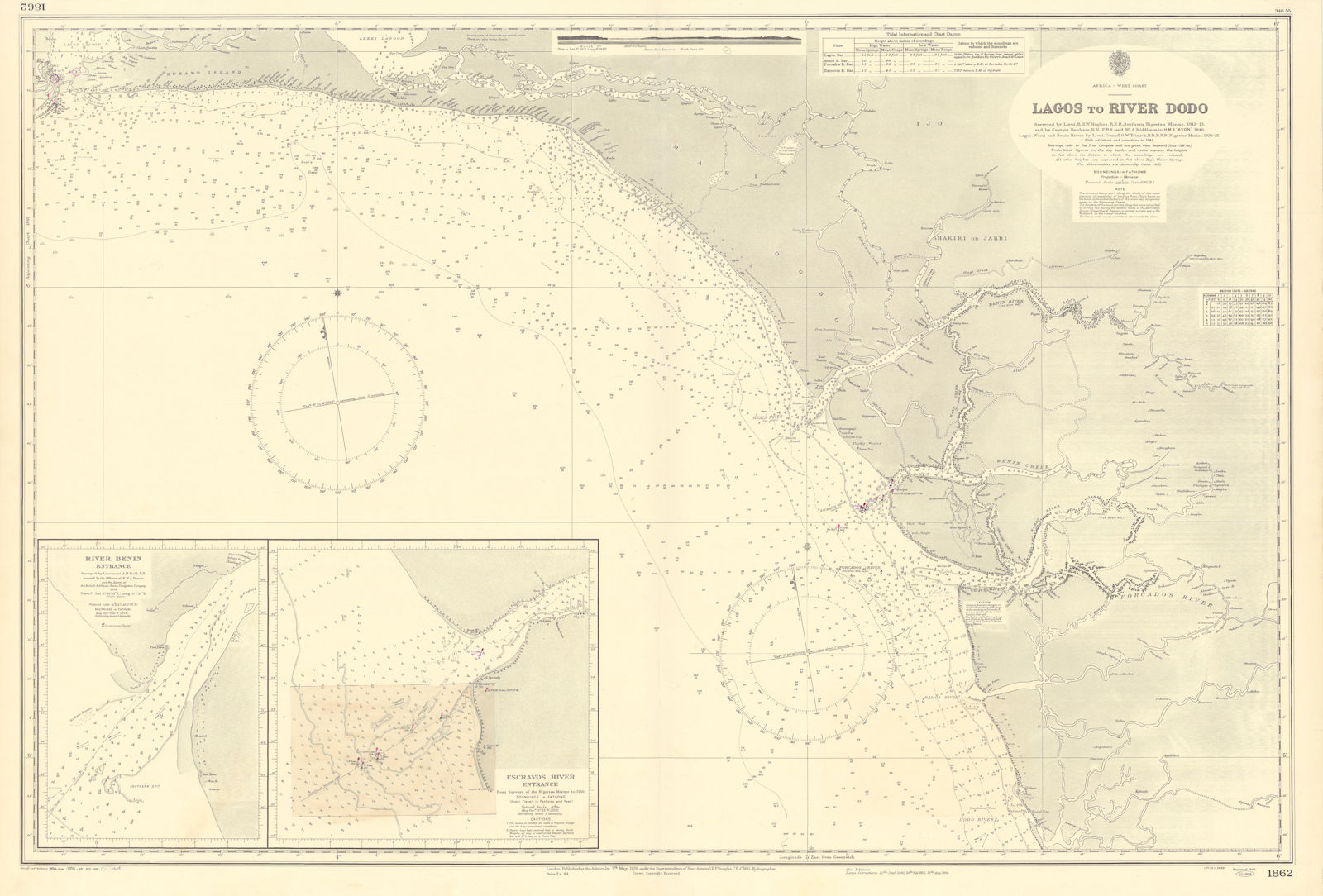 Nigeria W coast Lagos-Dodo Benin Escravos Rivers ADMIRALTY chart 1929 (1957) map