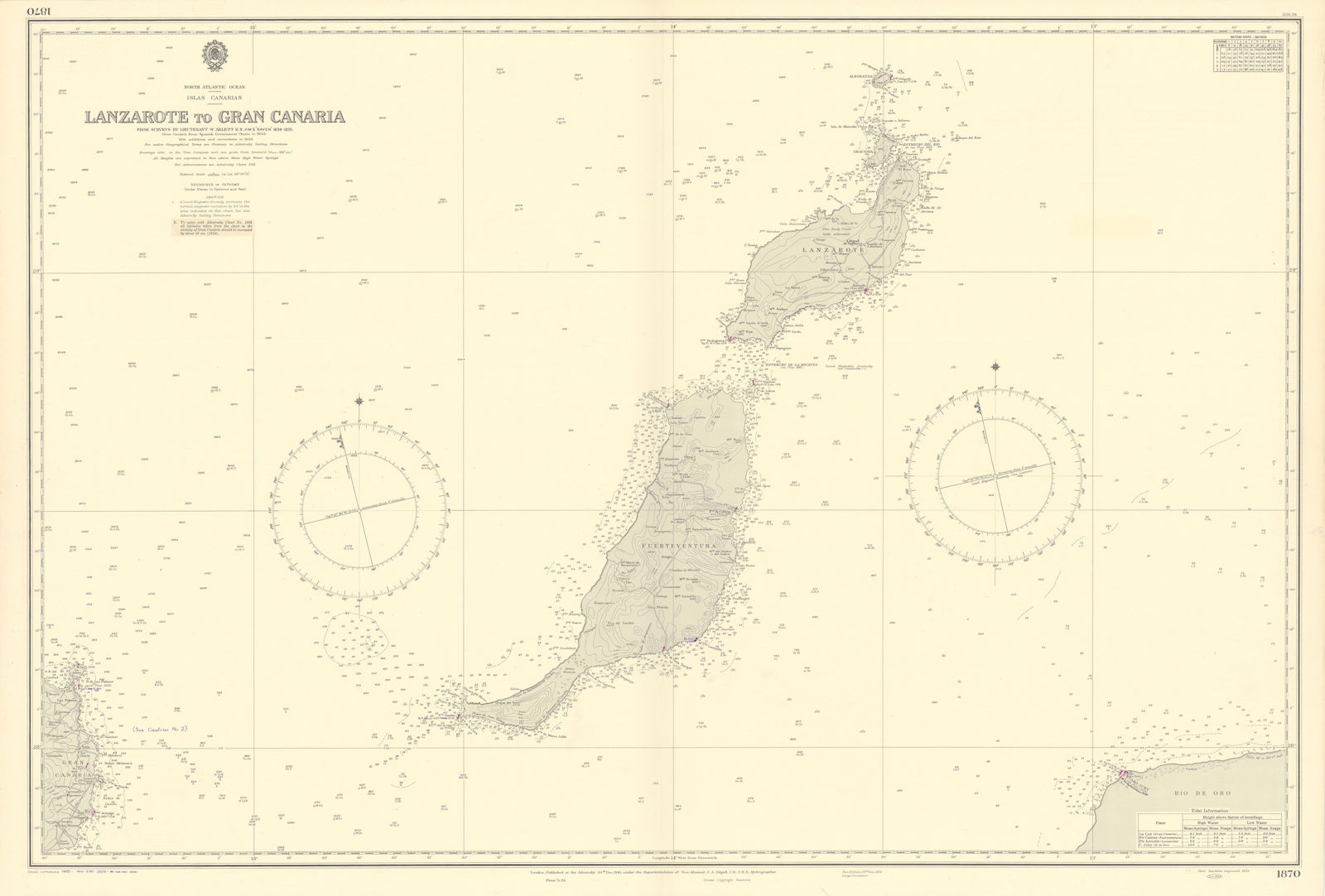 Canarias Lanzarote Fuerteventura Canary Islands ADMIRALTY chart 1940 (1956) map