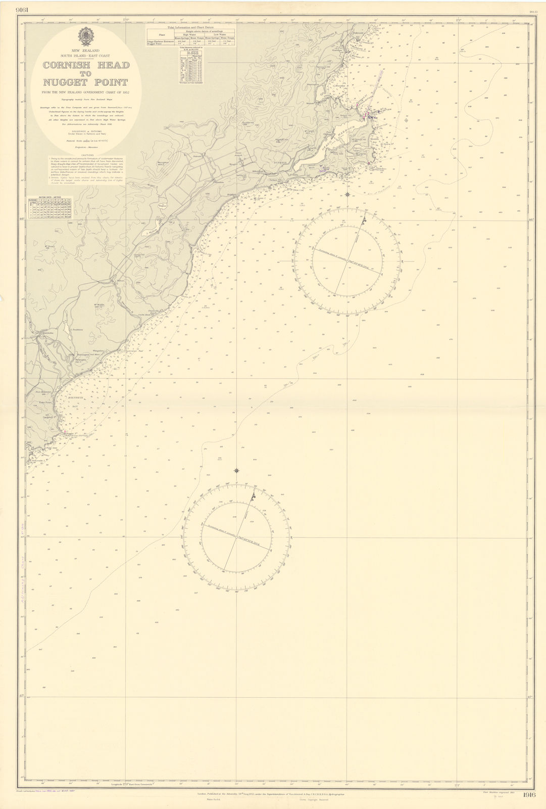 South Island New Zealand Otago coast Dunedin ADMIRALTY sea chart 1953 (1955) map