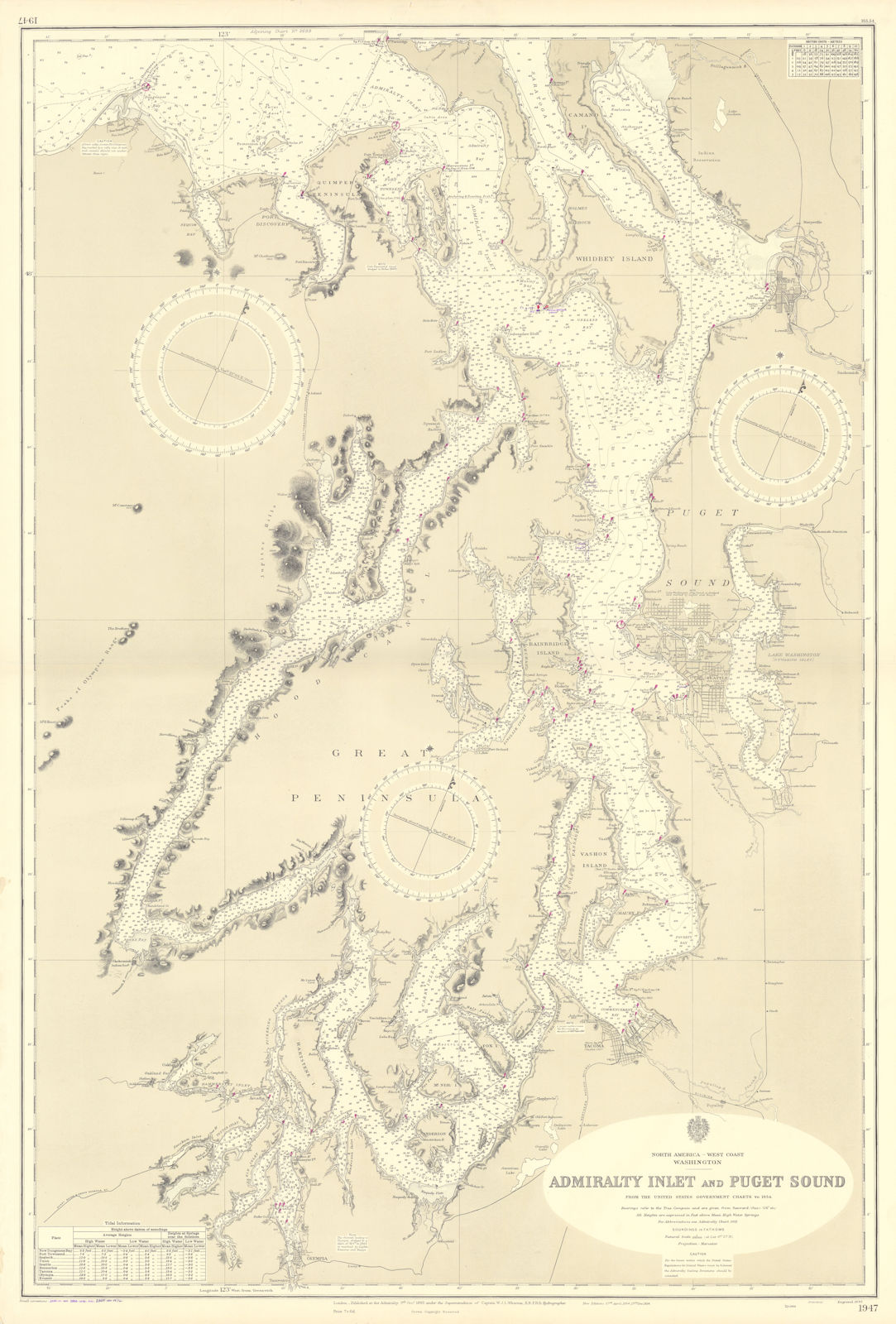 Admiralty Inlet Puget Sound Seattle Washington ADMIRALTY chart 1893 (1957) map