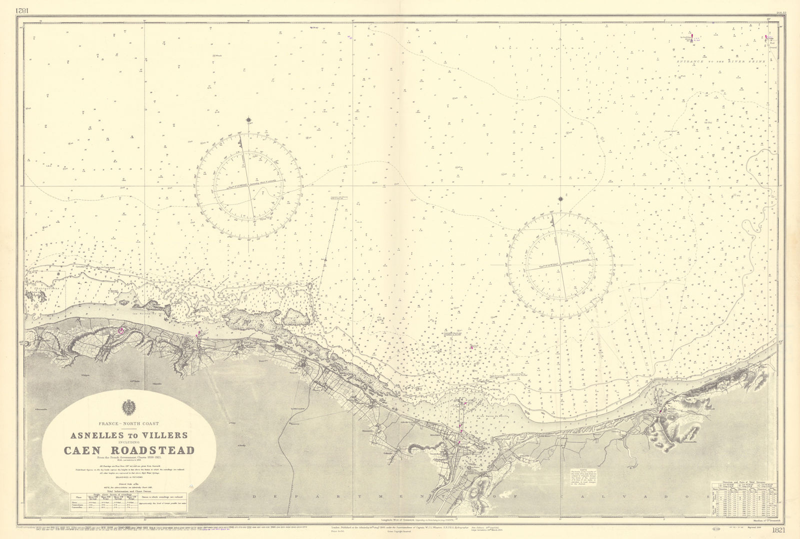 Normandy coast Juno Sword D-Day beaches ADMIRALTY sea chart 1893 (1955) map