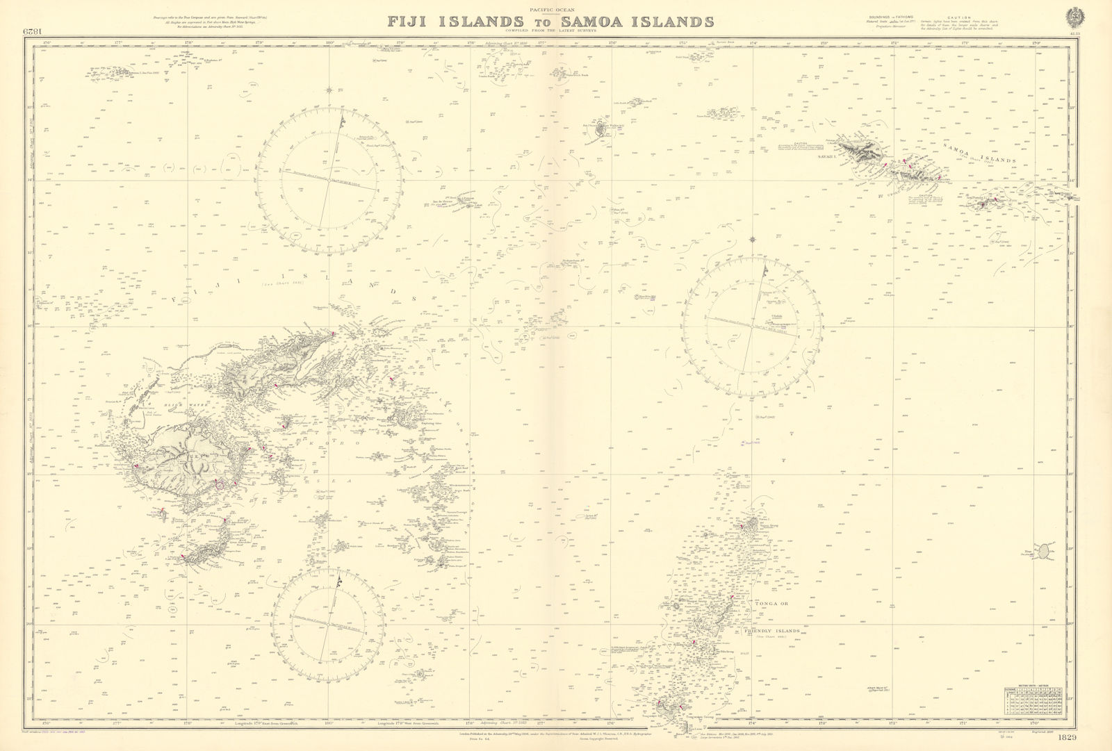 Associate Product Fiji - Samoa Melanesia Polynesia Pacific ADMIRALTY sea chart 1896 (1954) map